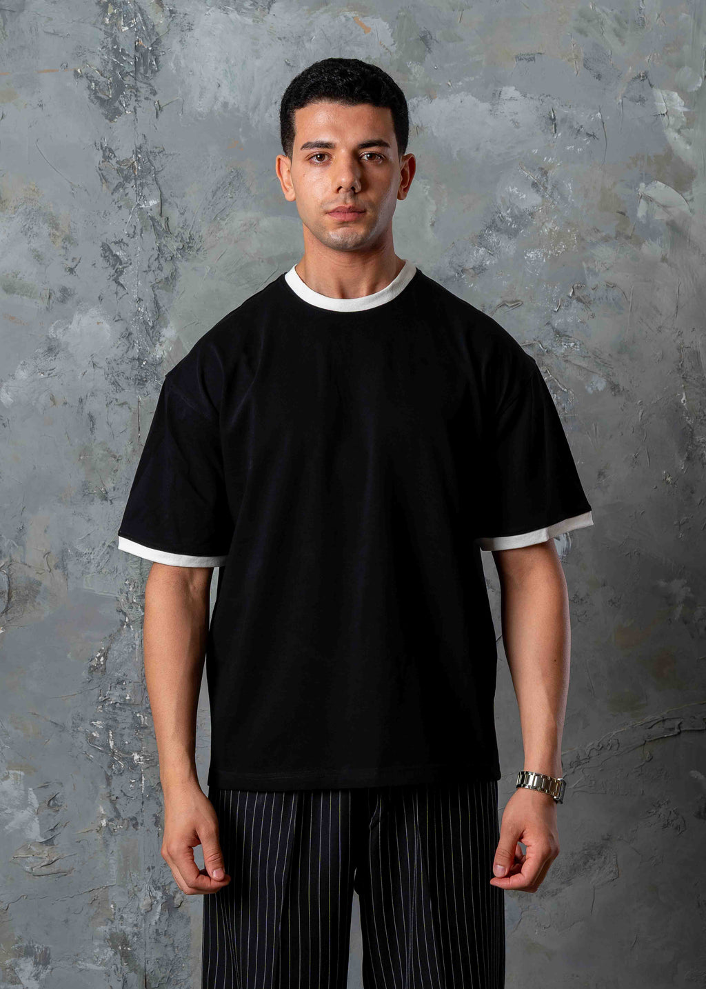 Regular Fit Contrast Trim Crewneck T-Shirt - black