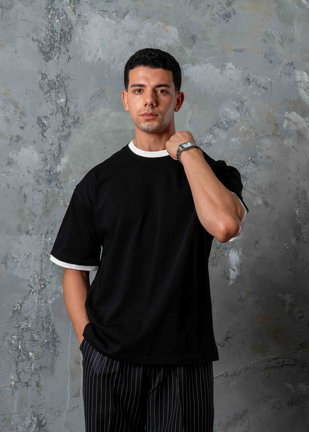 Regular Fit Contrast Trim Crewneck T-Shirt - black