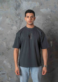 Oversized Back Graphic Print T-Shirt - Dark Grey