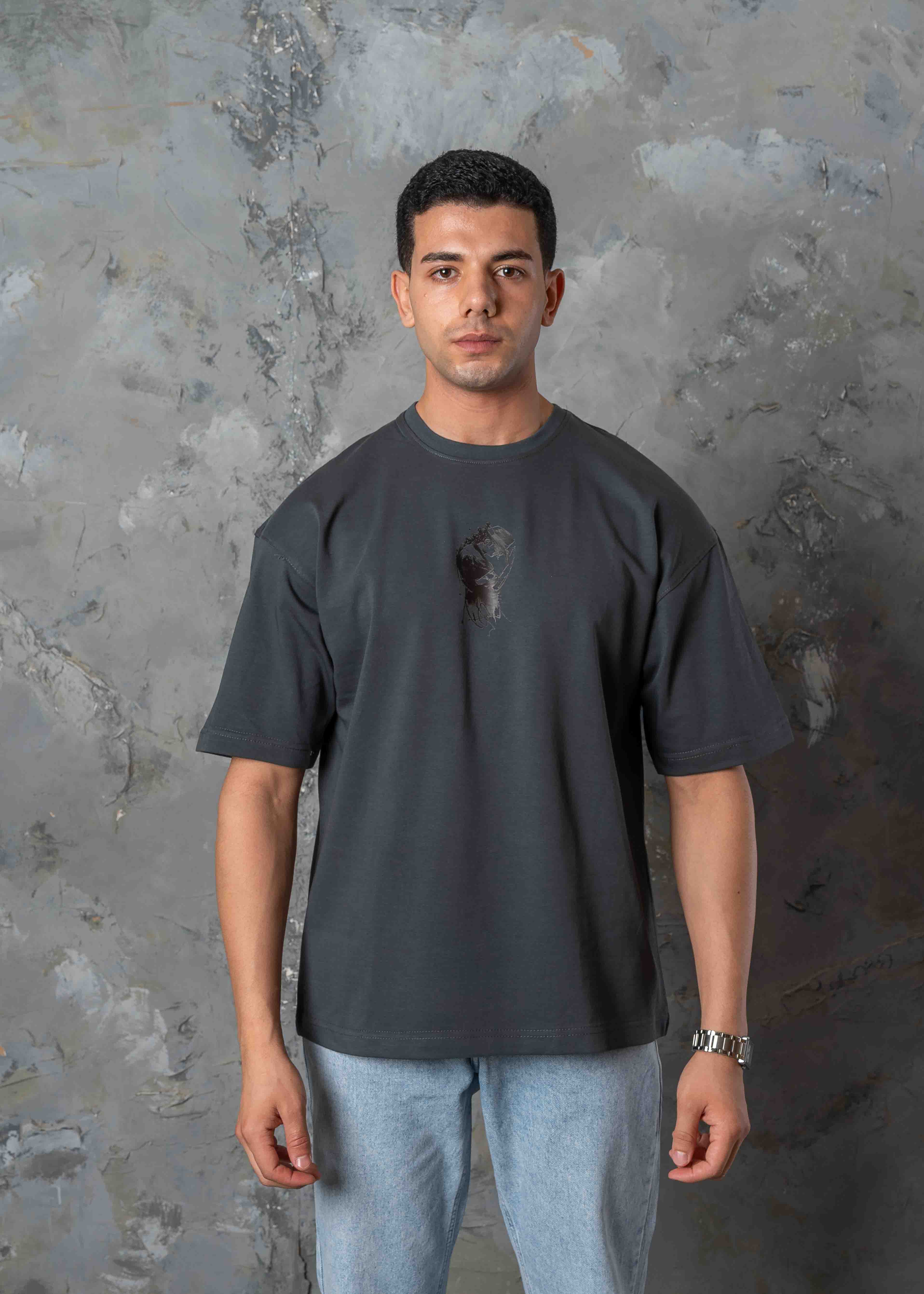 Oversized Back Graphic Print T-Shirt - Dark Grey