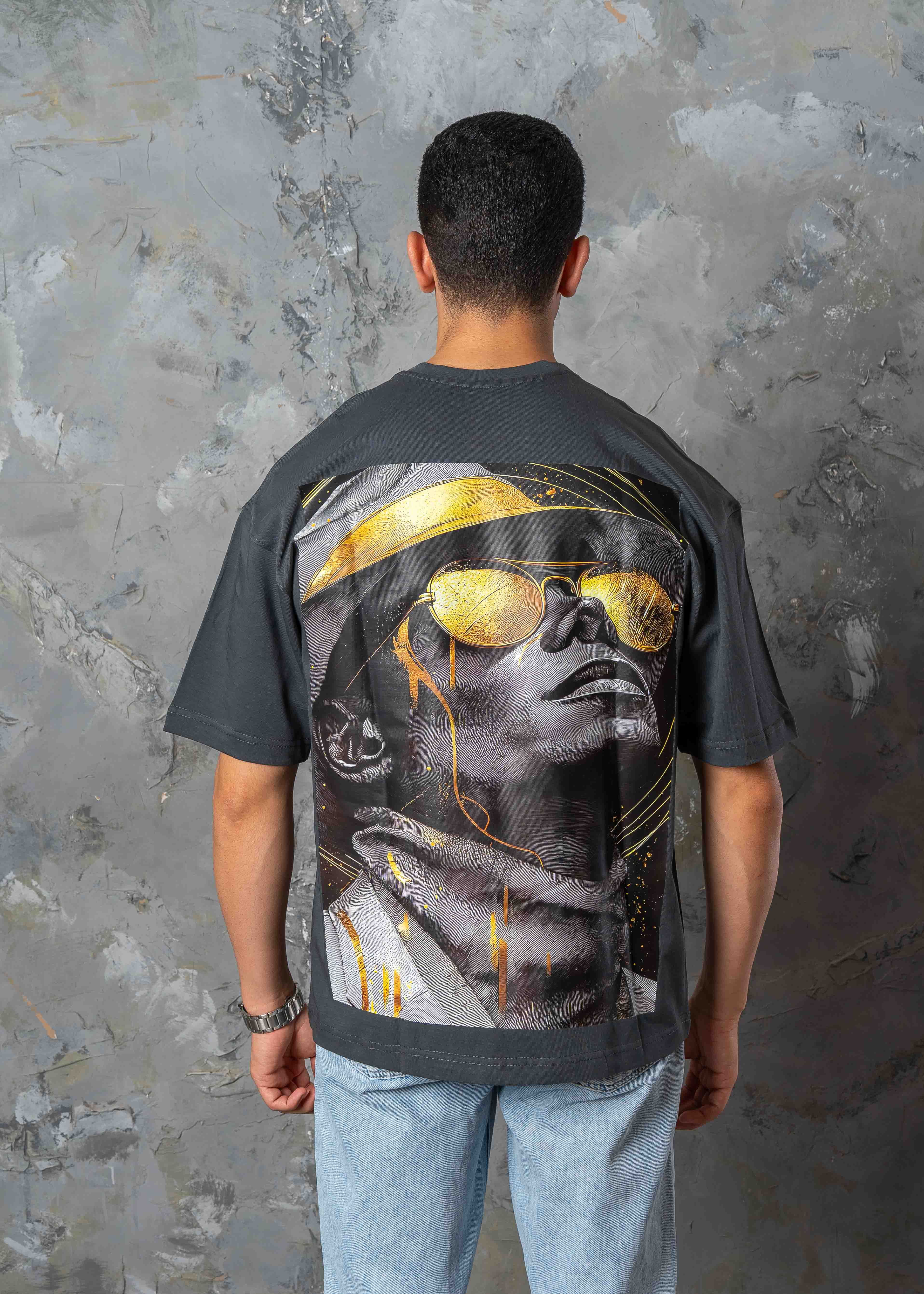 Oversized Back Graphic Print T-Shirt - Dark Grey