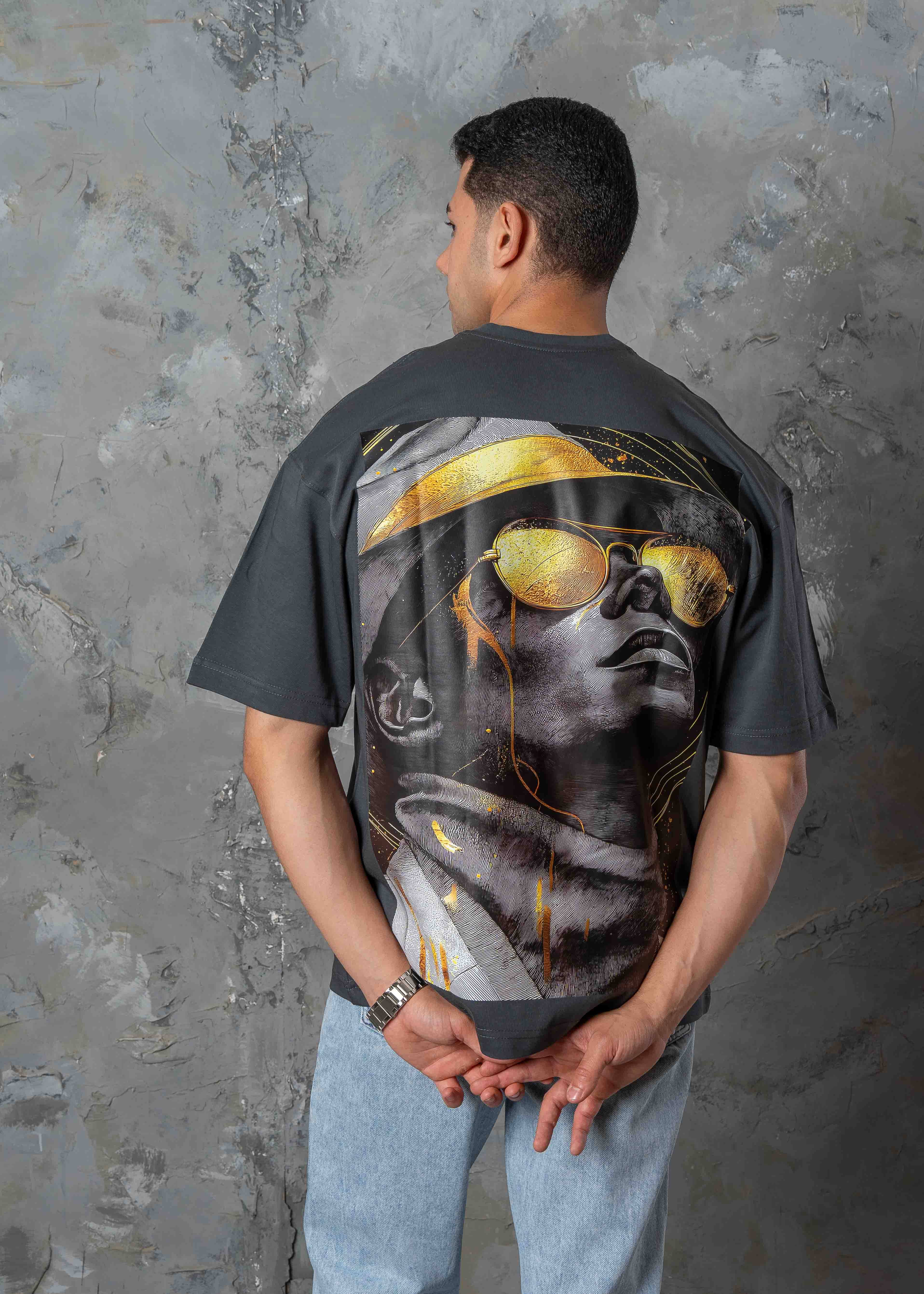 Oversized Back Graphic Print T-Shirt - Dark Grey