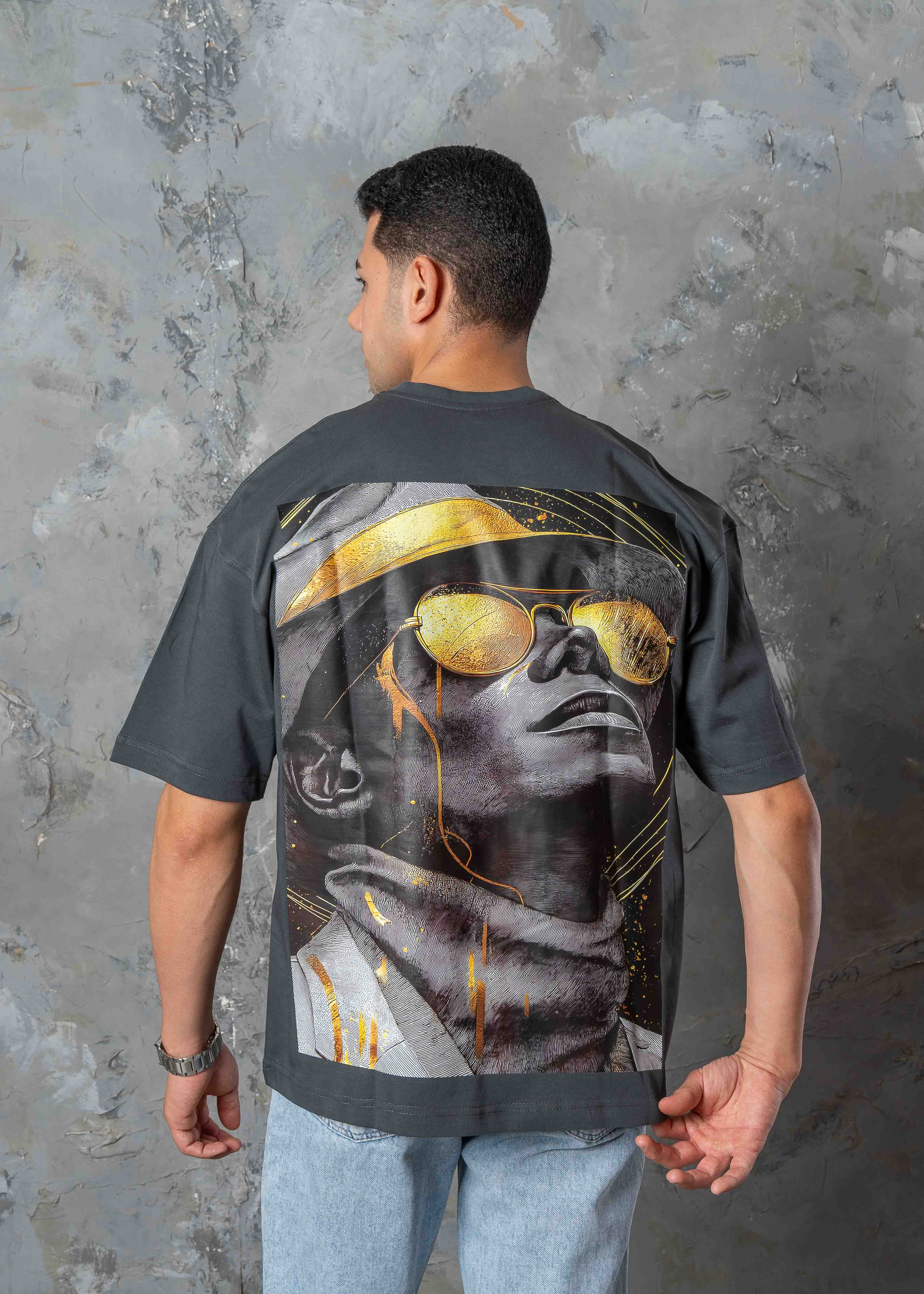 Oversized Back Graphic Print T-Shirt - Dark Grey