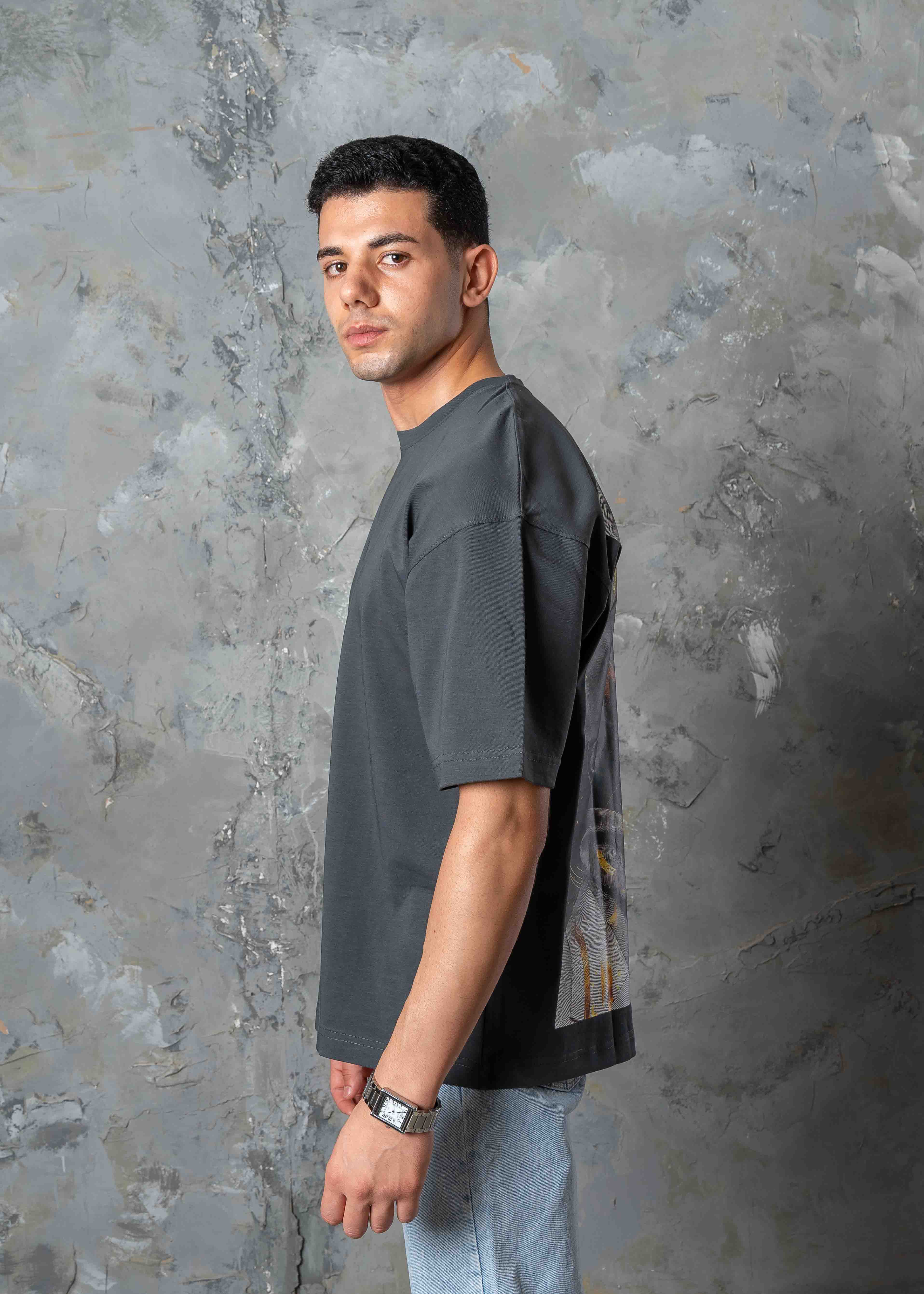 Oversized Back Graphic Print T-Shirt - Dark Grey