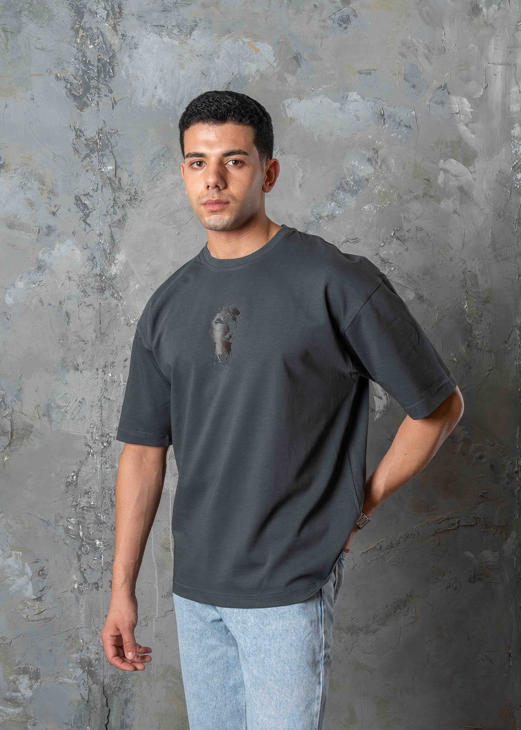 Oversized Back Graphic Print T-Shirt - Dark Grey