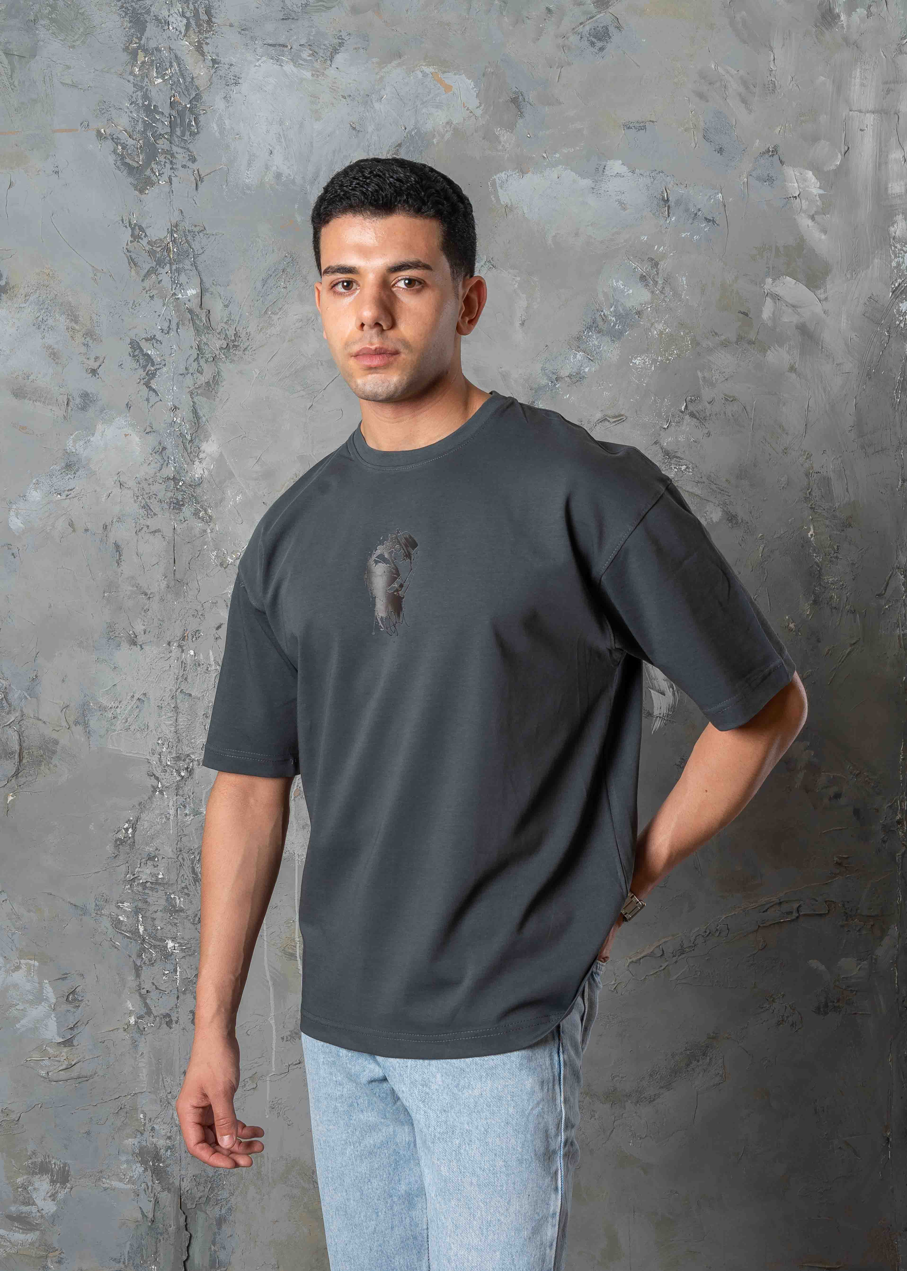 Oversized Back Graphic Print T-Shirt - Dark Grey