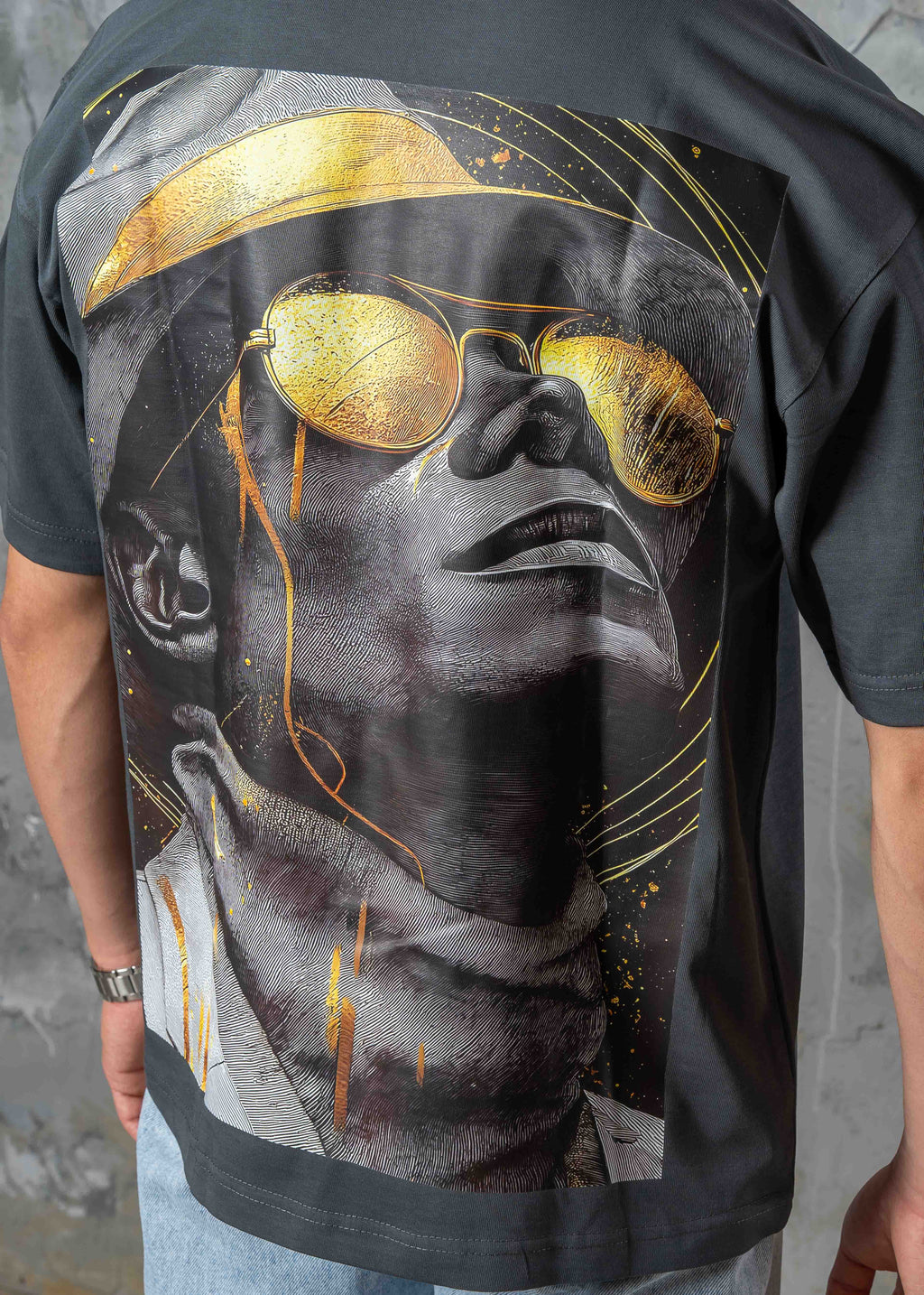Oversized Back Graphic Print T-Shirt - Dark Grey