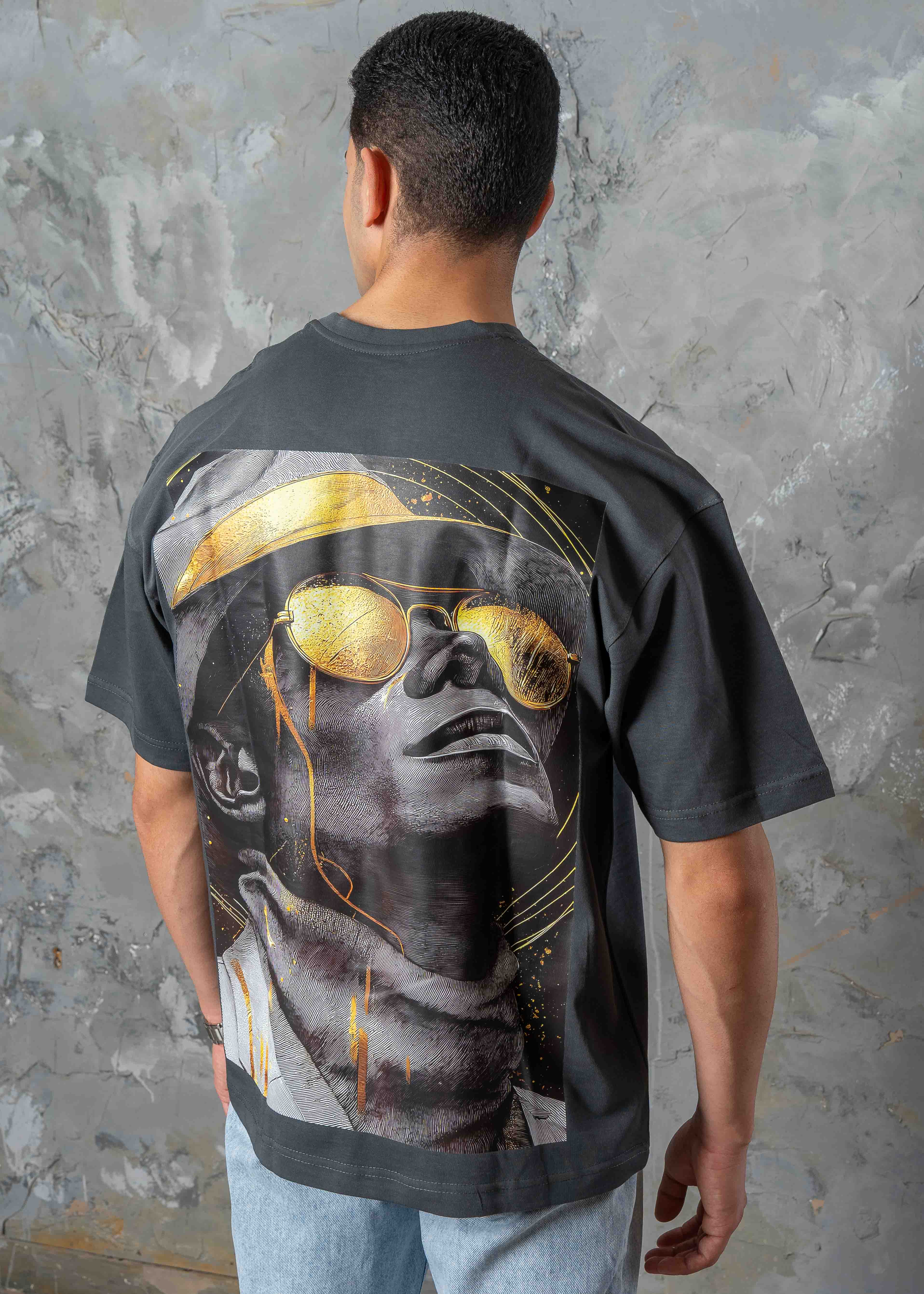 Oversized Back Graphic Print T-Shirt - Dark Grey
