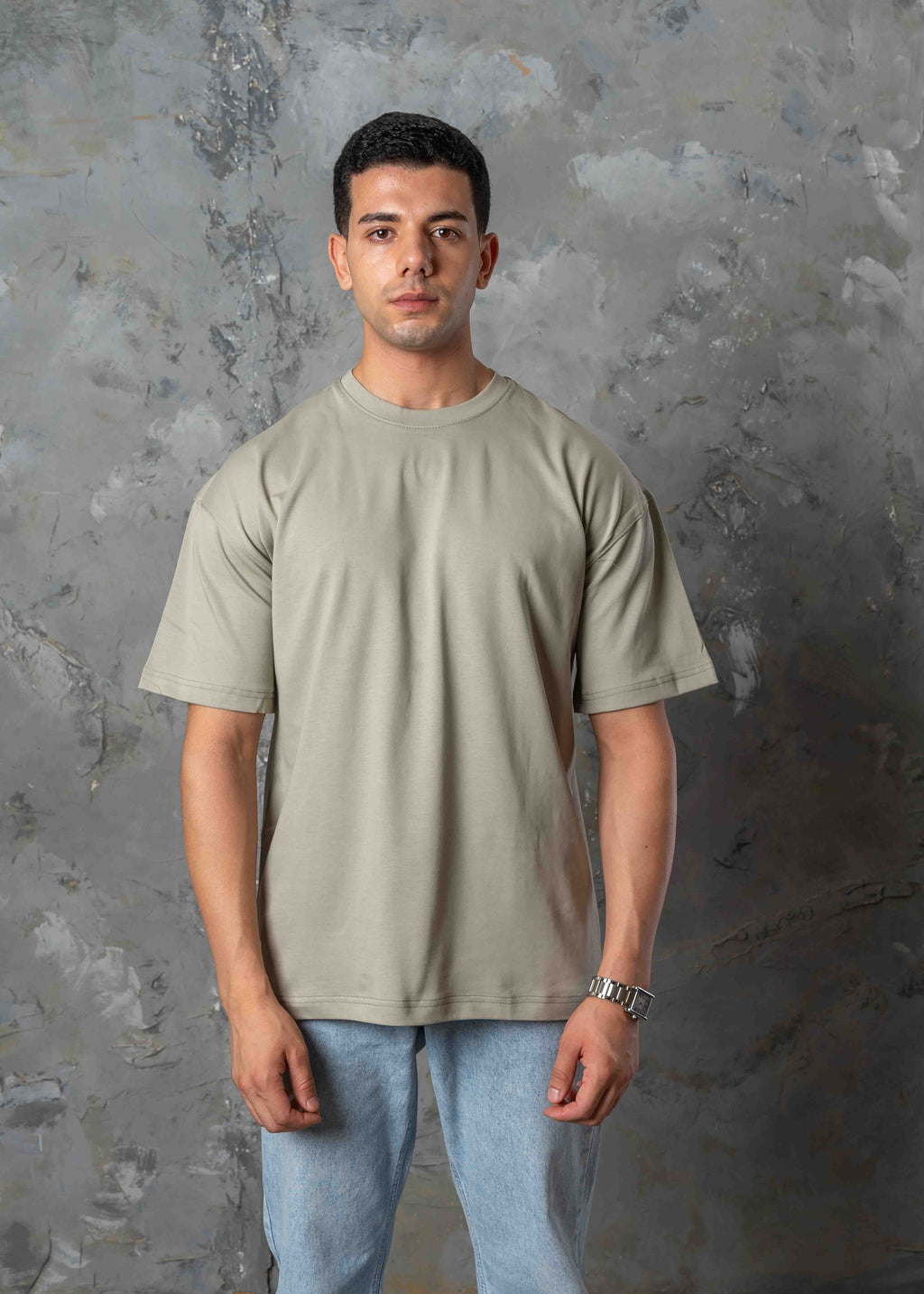 Oversized Back Graphic Print T-Shirt - Light Khaki
