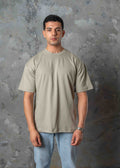 Oversized Back Graphic Print T-Shirt - Light Khaki