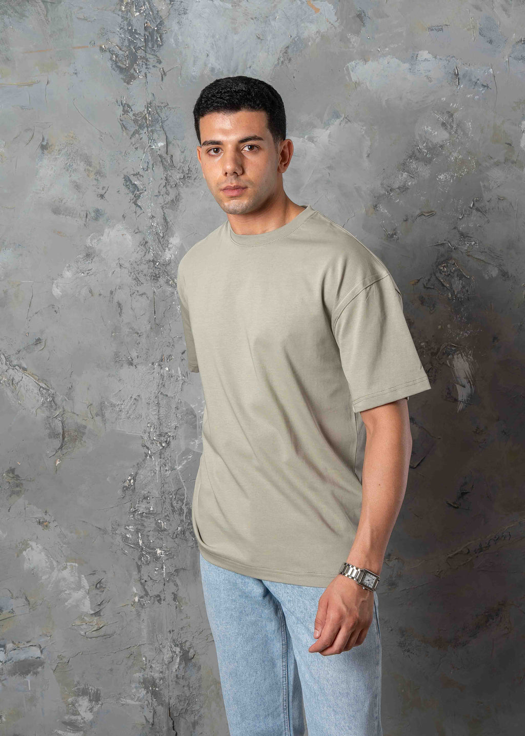 Oversized Back Graphic Print T-Shirt - Light Khaki