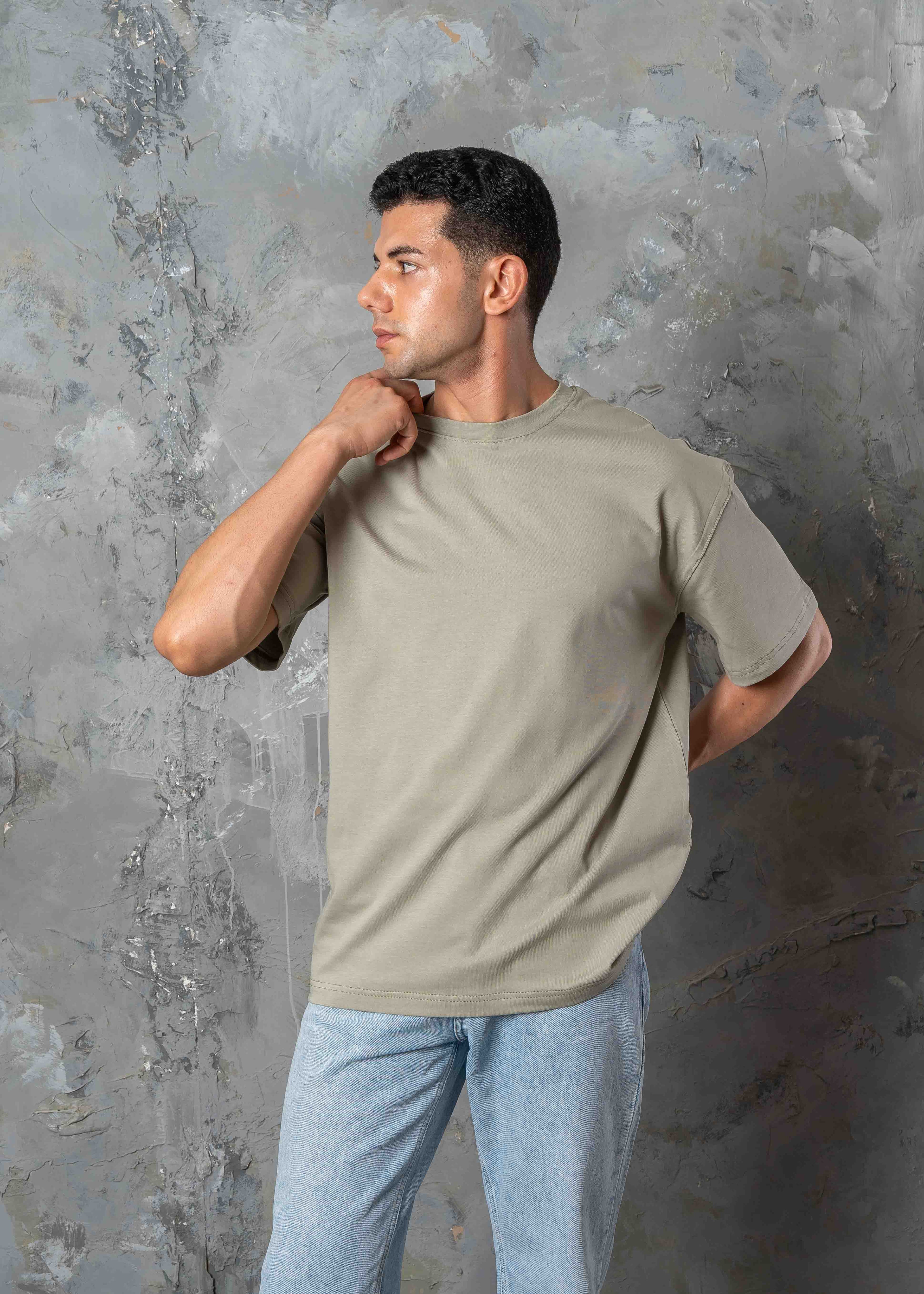 Oversized Back Graphic Print T-Shirt - Light Khaki