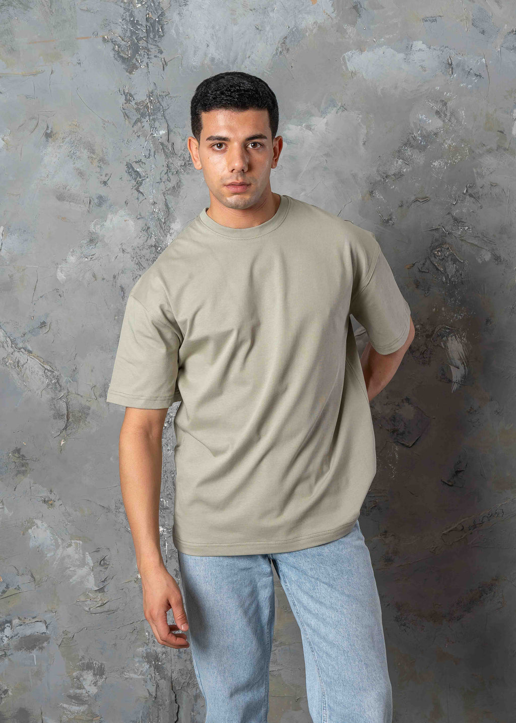 Oversized Back Graphic Print T-Shirt - Light Khaki
