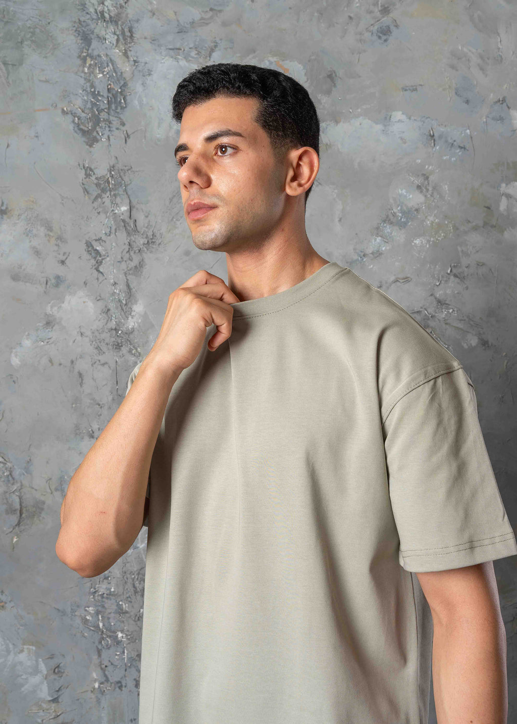 Oversized Back Graphic Print T-Shirt - Light Khaki