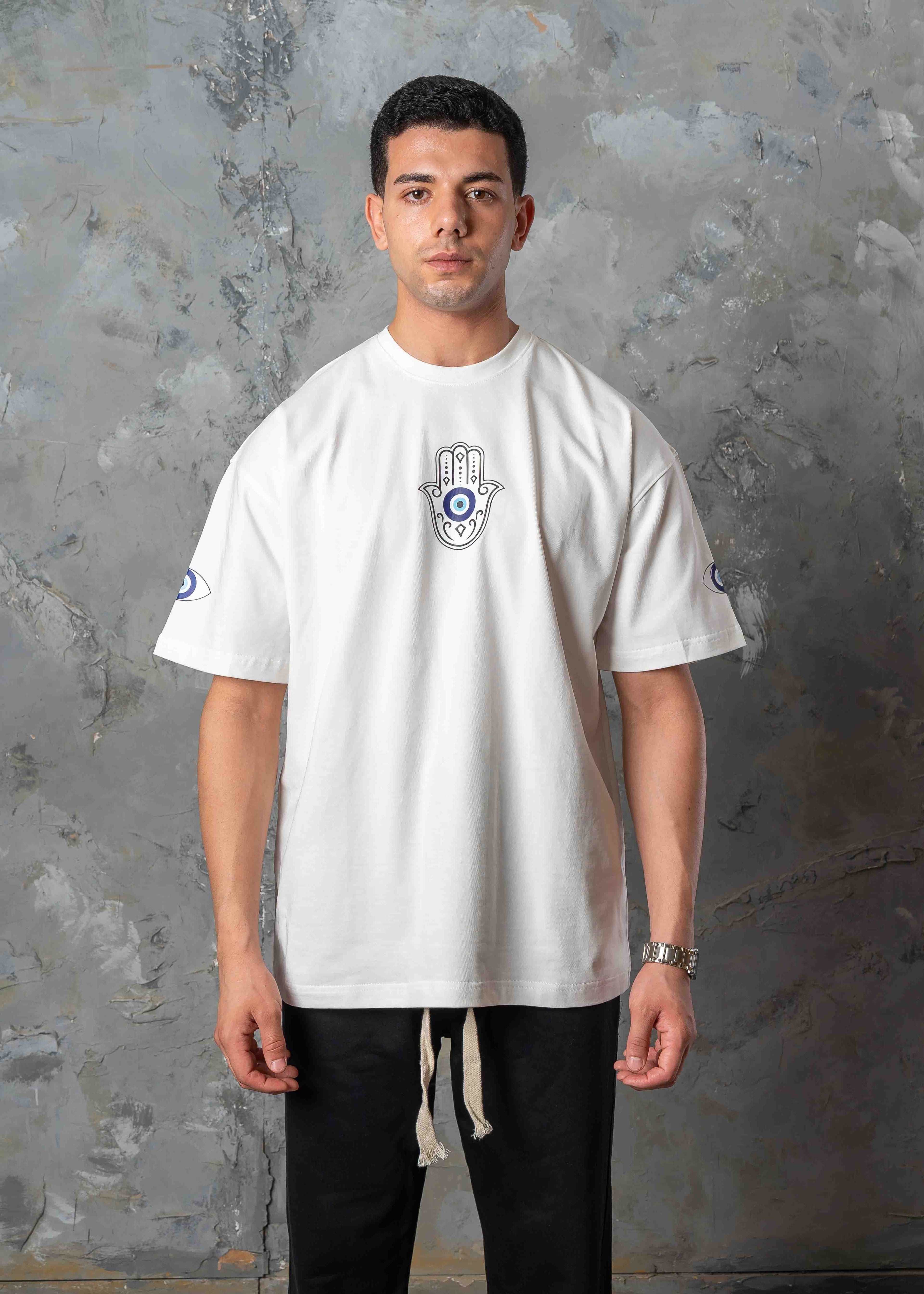 Evil Eye Printed Crewneck T-Shirt - white