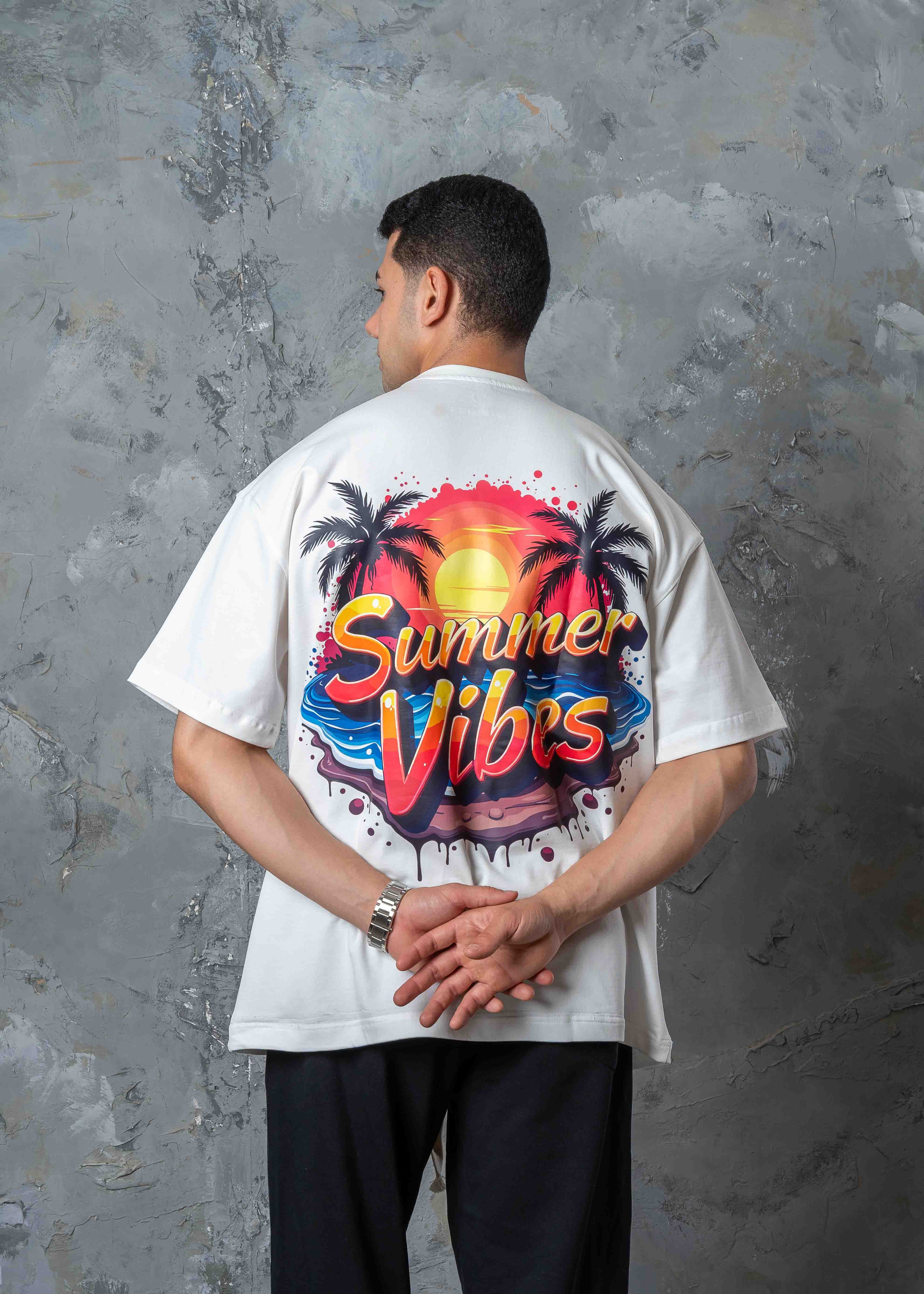 Hawaii Summer Vibes Back Graphic T-Shirt - white