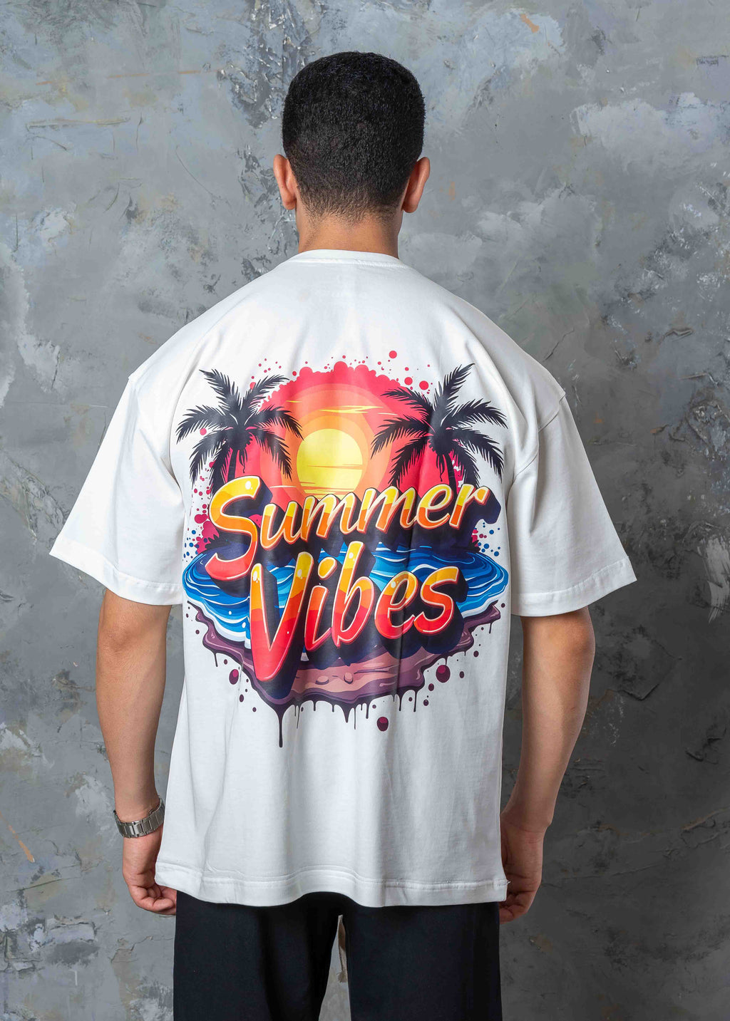 Hawaii Summer Vibes Back Graphic T-Shirt - white