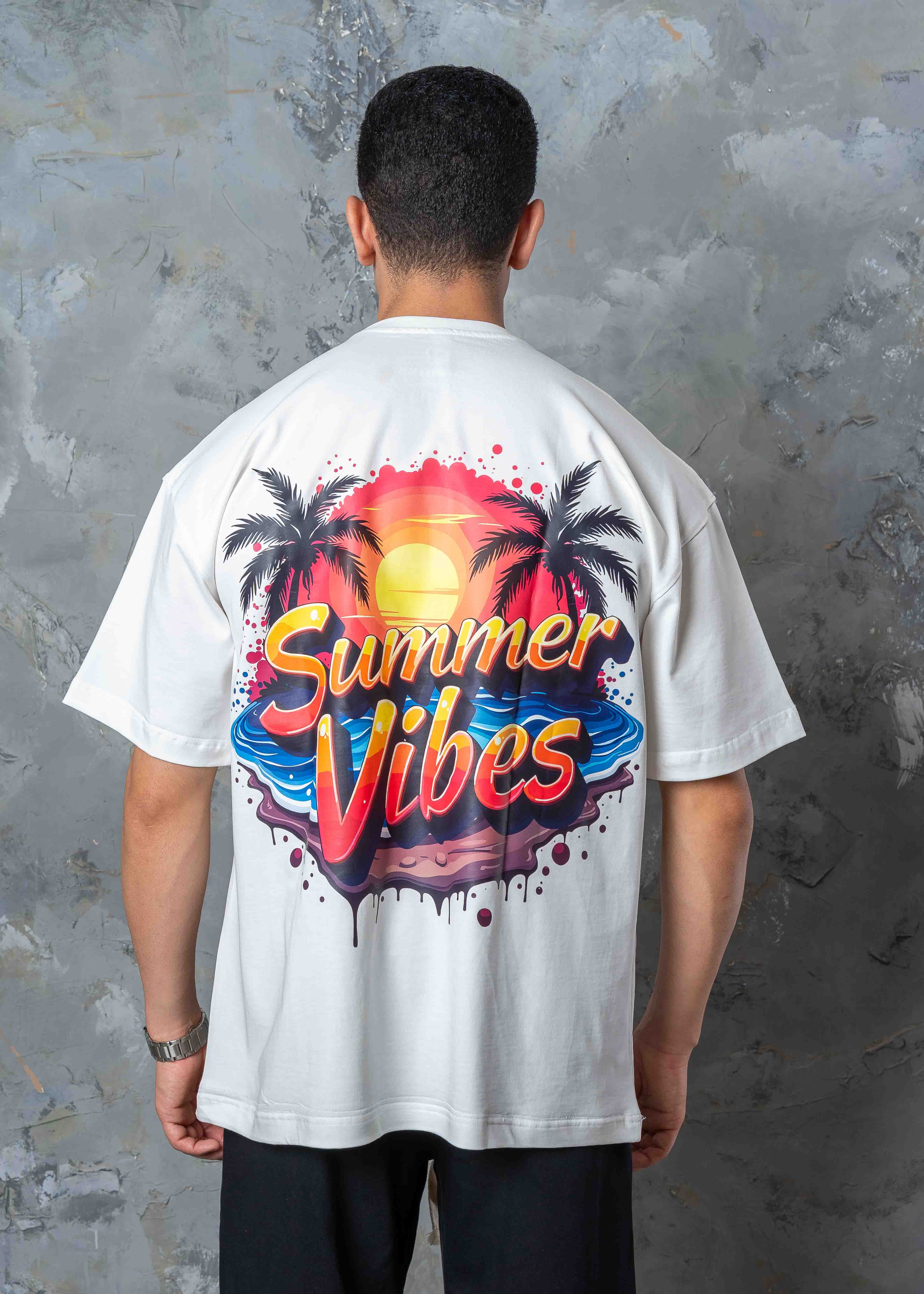 Hawaii Summer Vibes Back Graphic T-Shirt - white