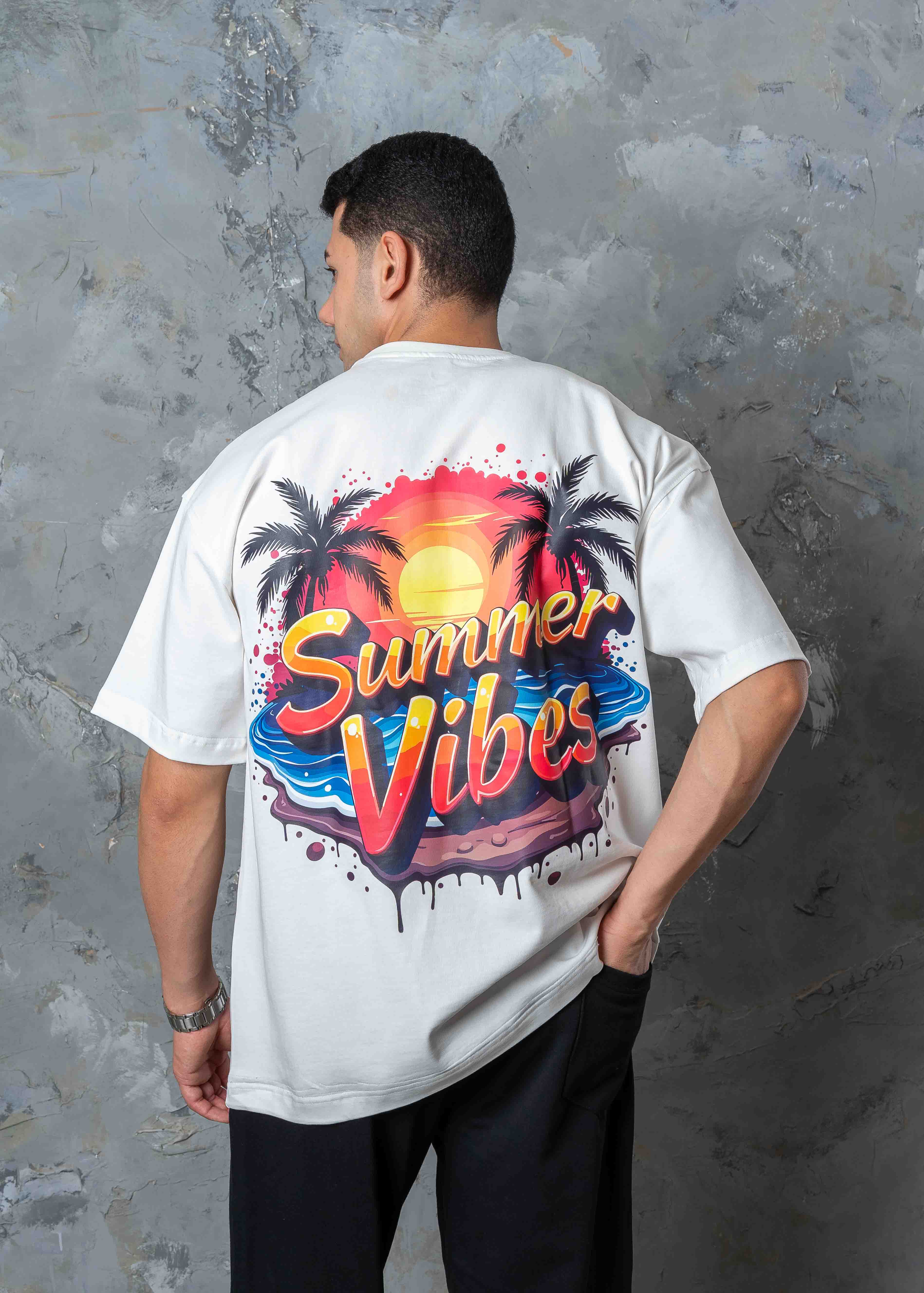 Hawaii Summer Vibes Back Graphic T-Shirt - white