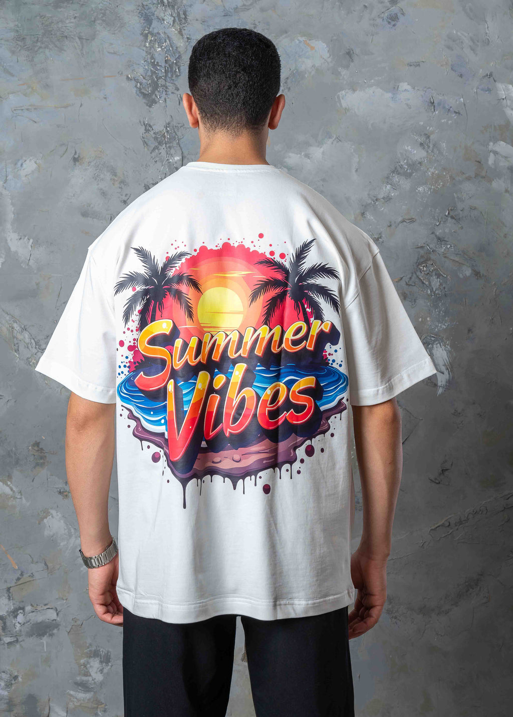Hawaii Summer Vibes Back Graphic T-Shirt - white