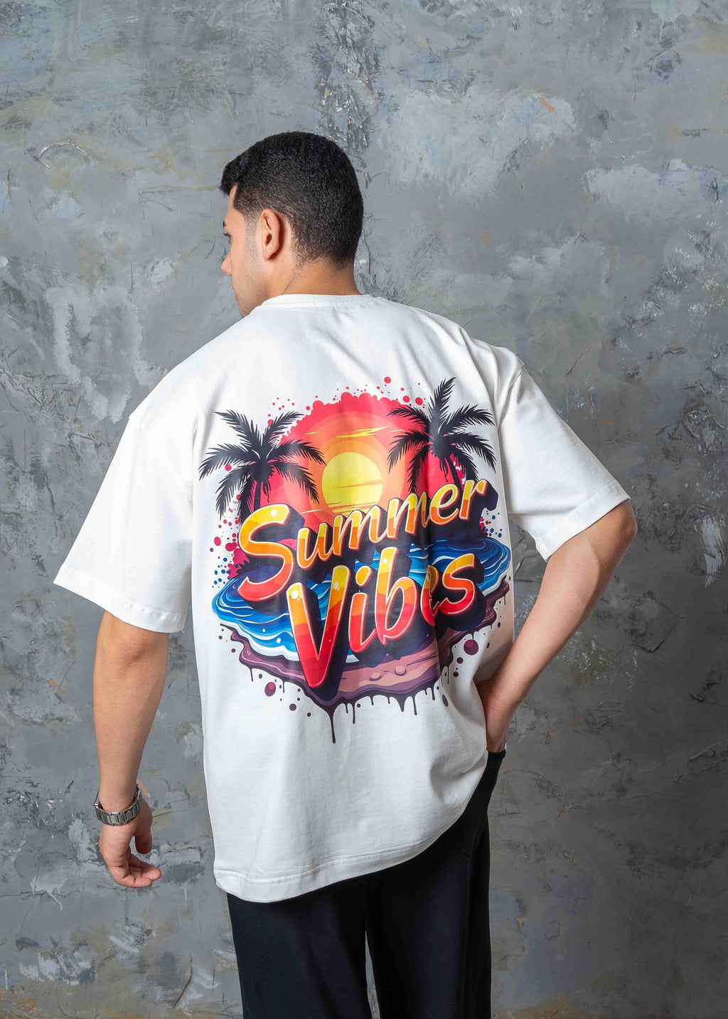 Hawaii Summer Vibes Back Graphic T-Shirt - white