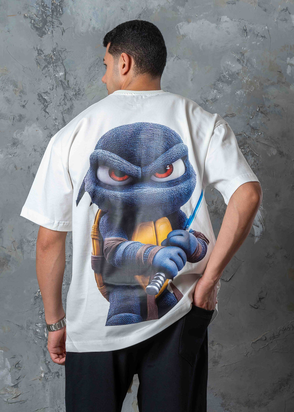 Oversized Ninja Back Graphic T-Shirt - white