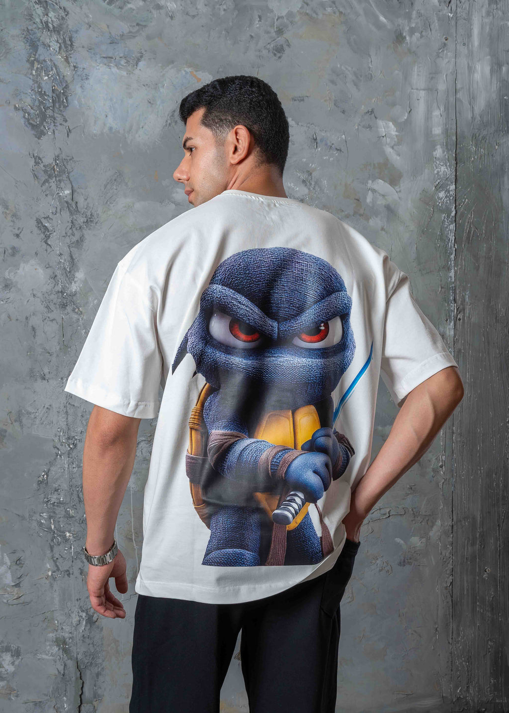 Oversized Ninja Back Graphic T-Shirt - white