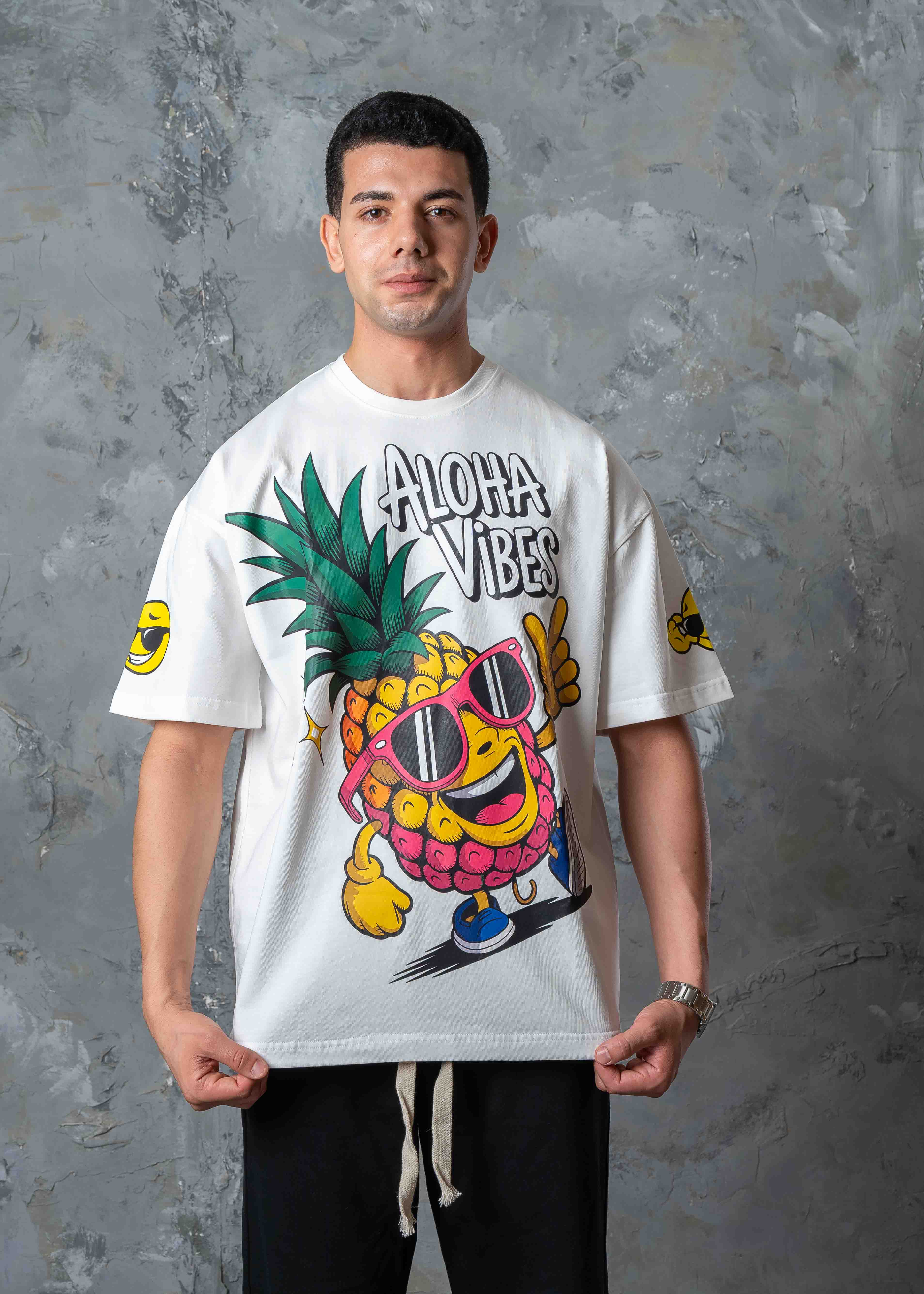 Aloha Vibes Pineapple Graphic T-Shirt - white