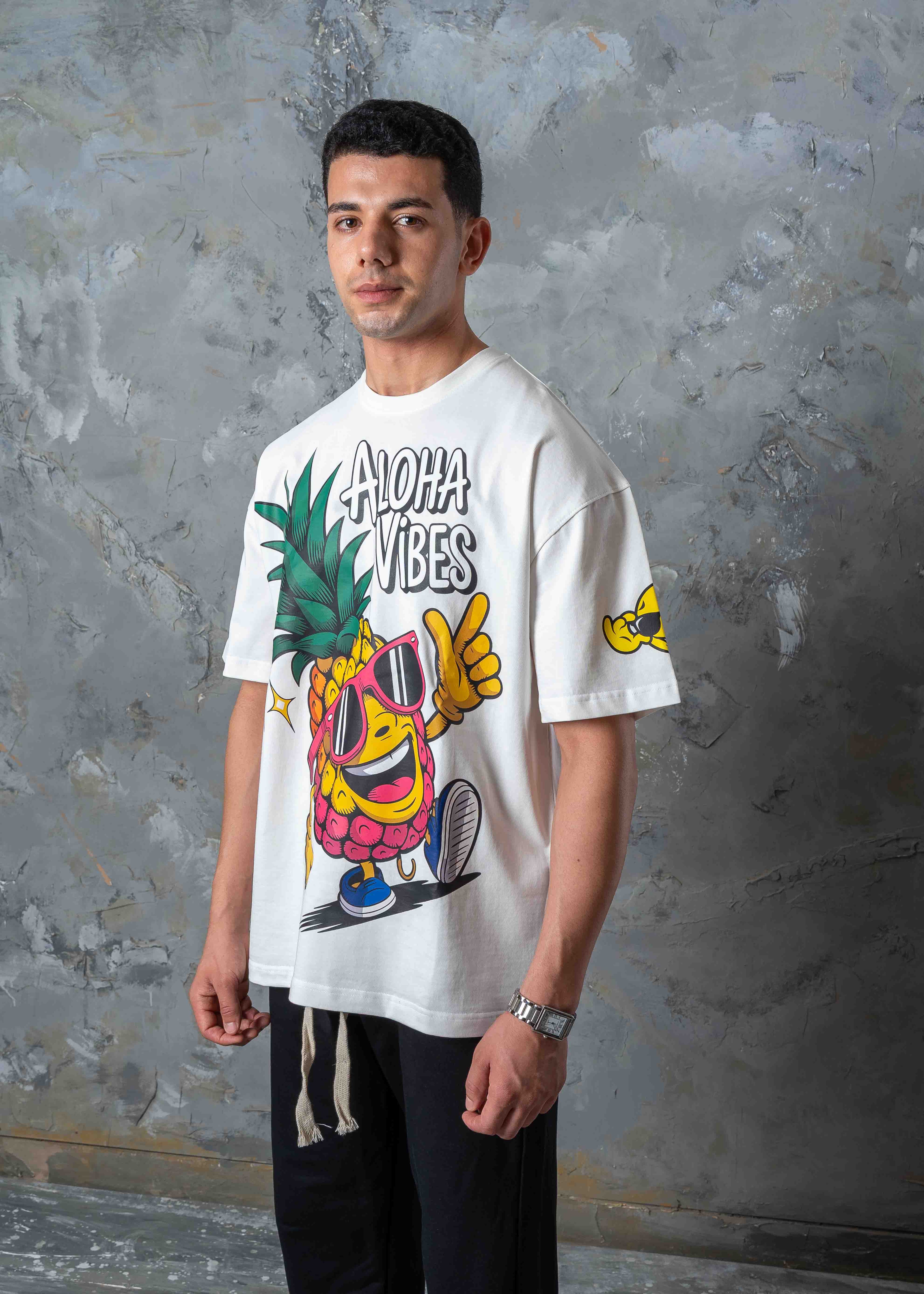 Aloha Vibes Pineapple Graphic T-Shirt - white