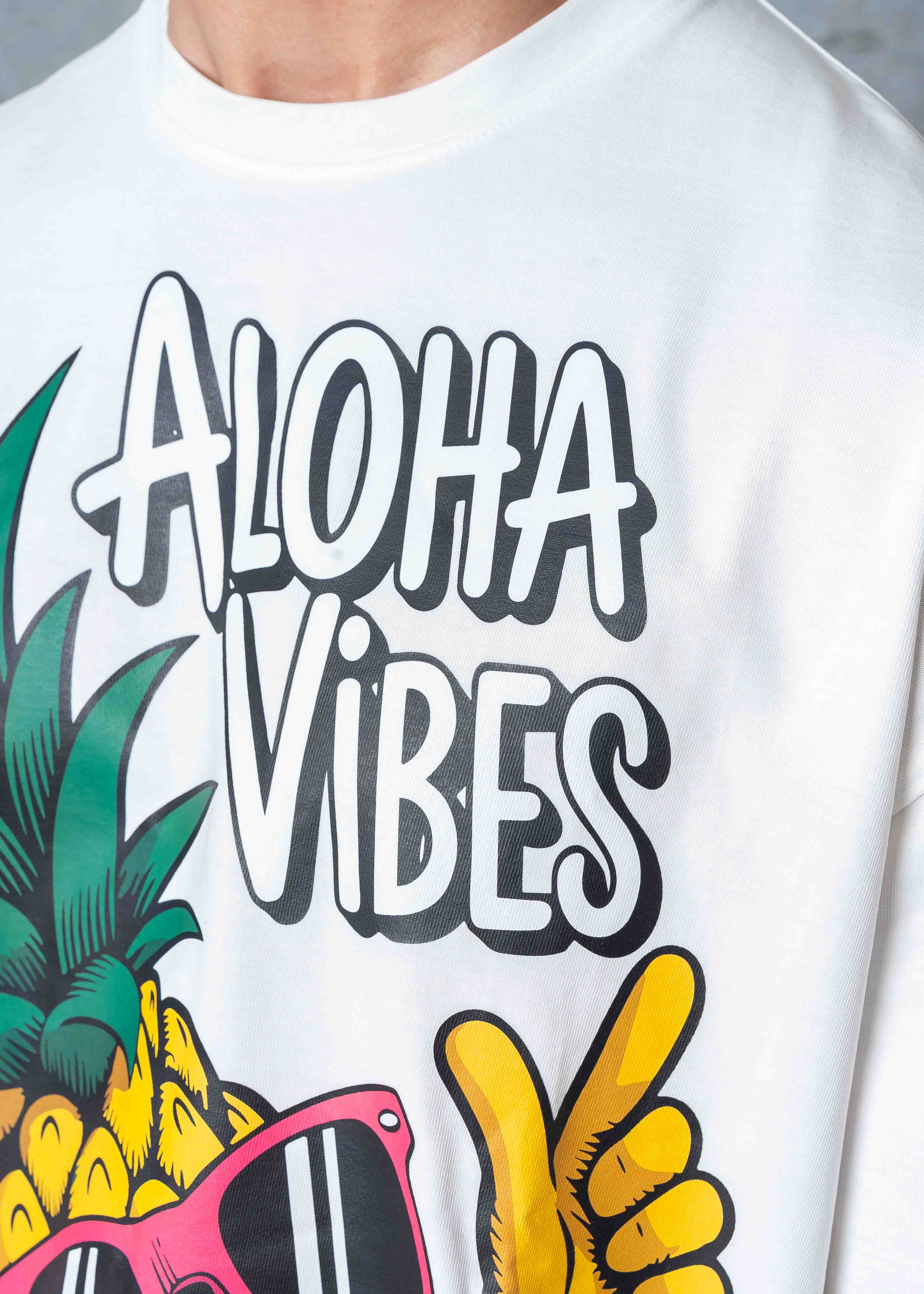 Aloha Vibes Pineapple Graphic T-Shirt - white