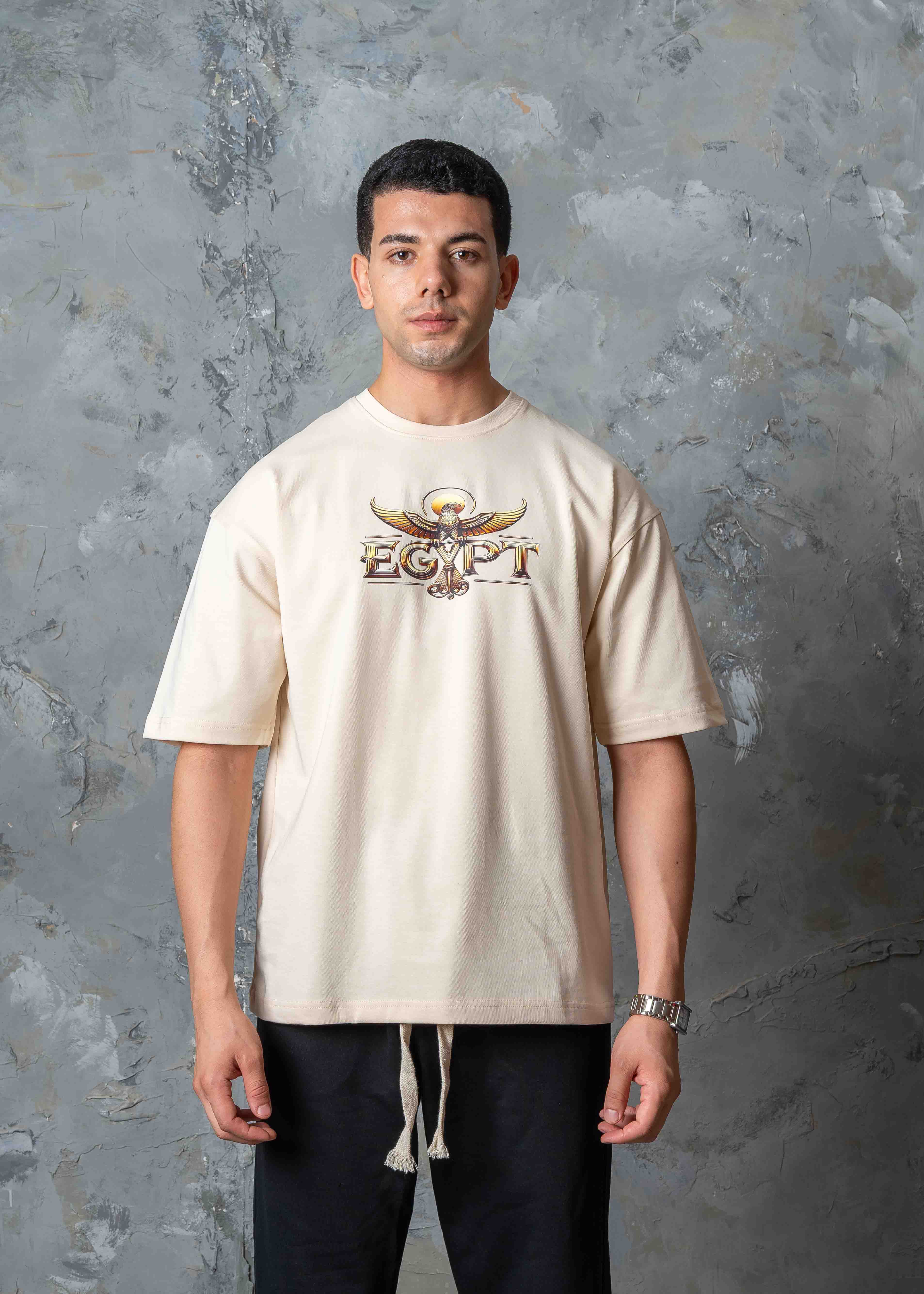Oversized Egyptian Graphic T-Shirt - beige