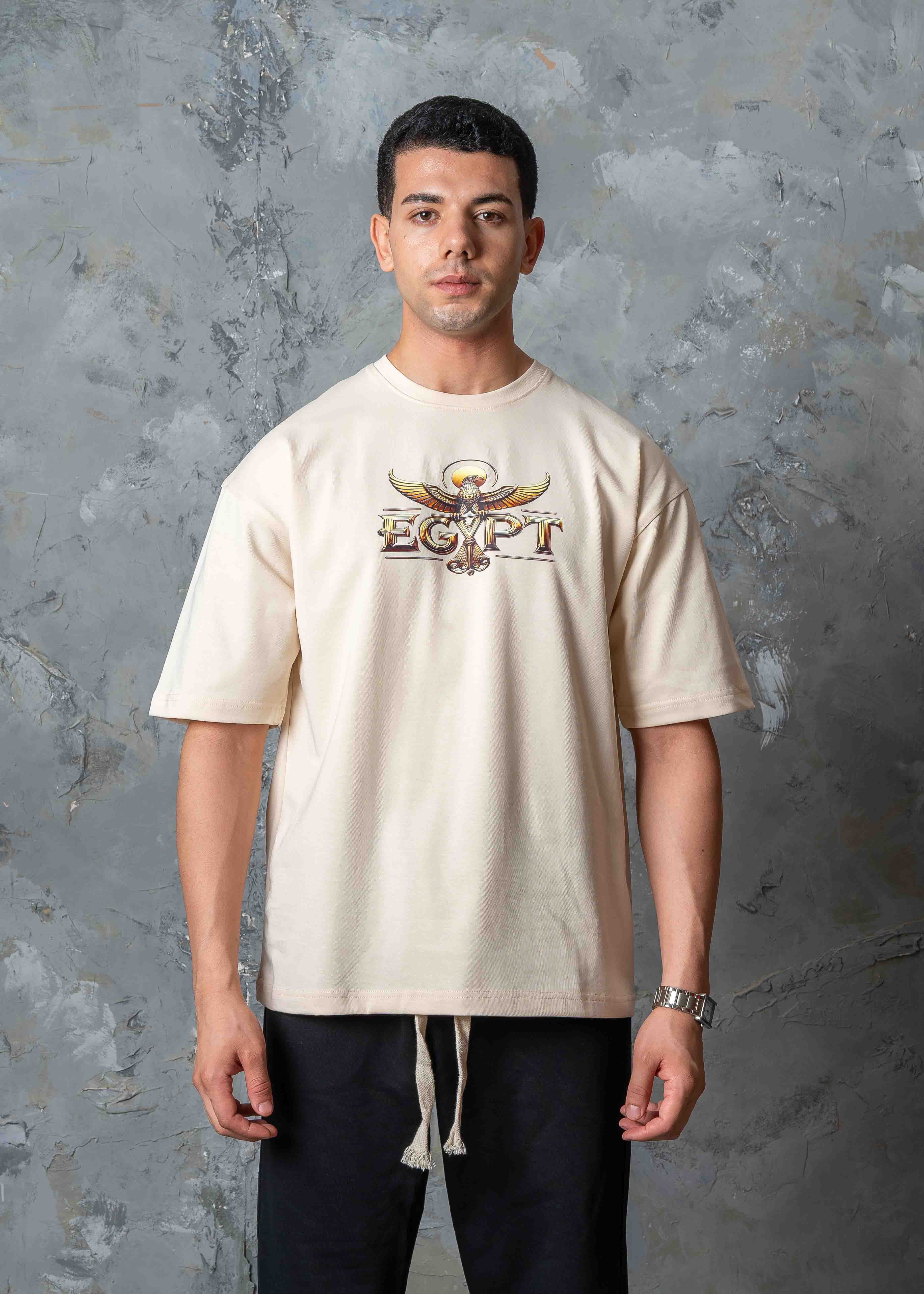 Oversized Egyptian Graphic T-Shirt - beige