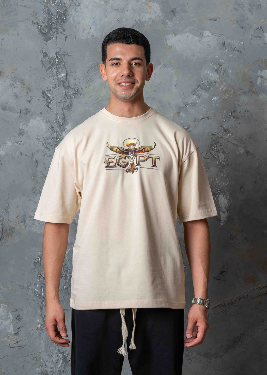 Oversized Egyptian Graphic T-Shirt - beige
