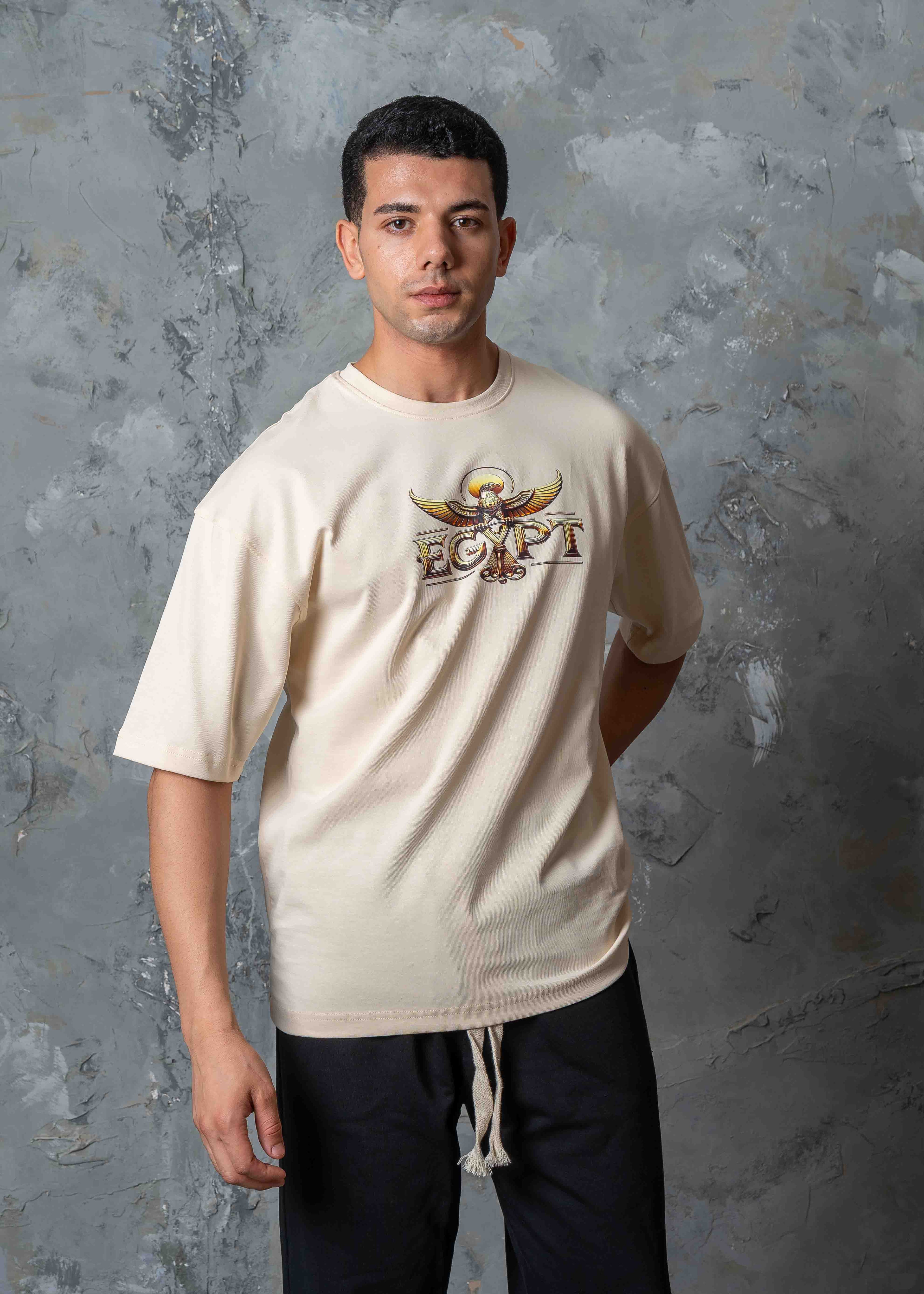 Oversized Egyptian Graphic T-Shirt - beige