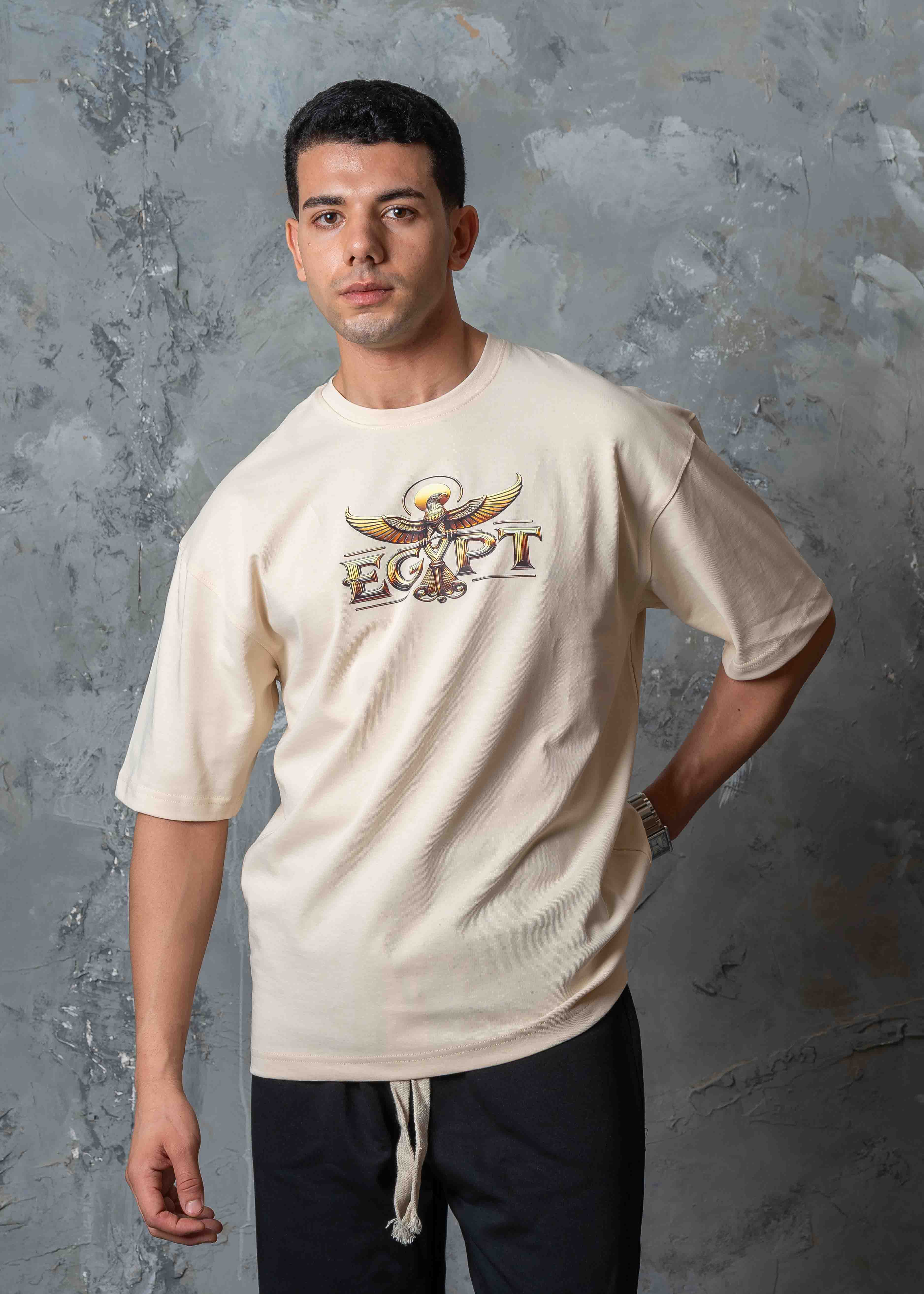 Oversized Egyptian Graphic T-Shirt - beige