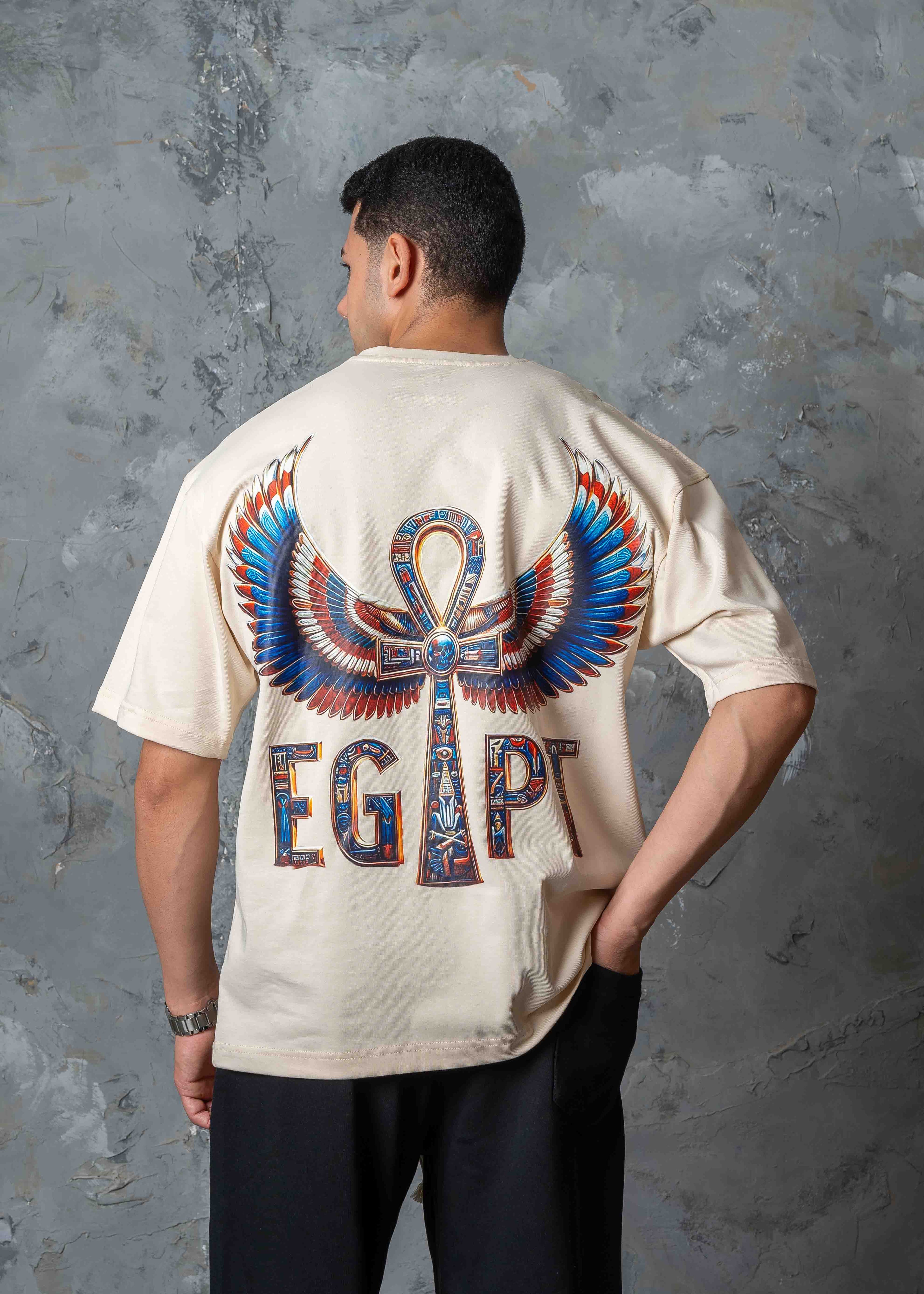 Oversized Egyptian Graphic T-Shirt - beige