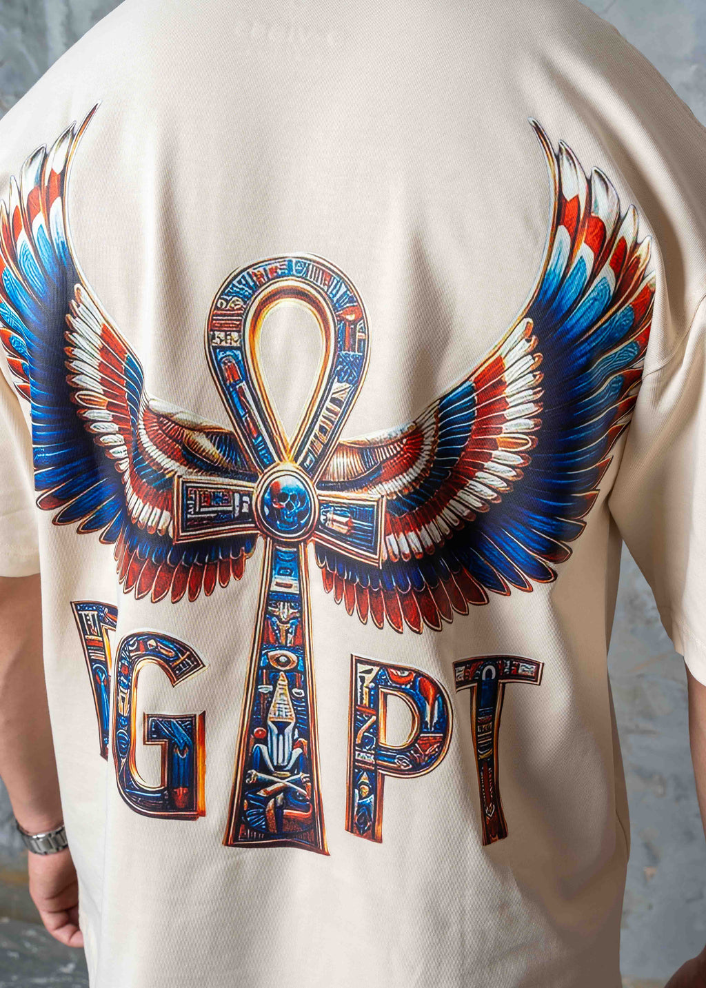 Oversized Egyptian Graphic T-Shirt - beige