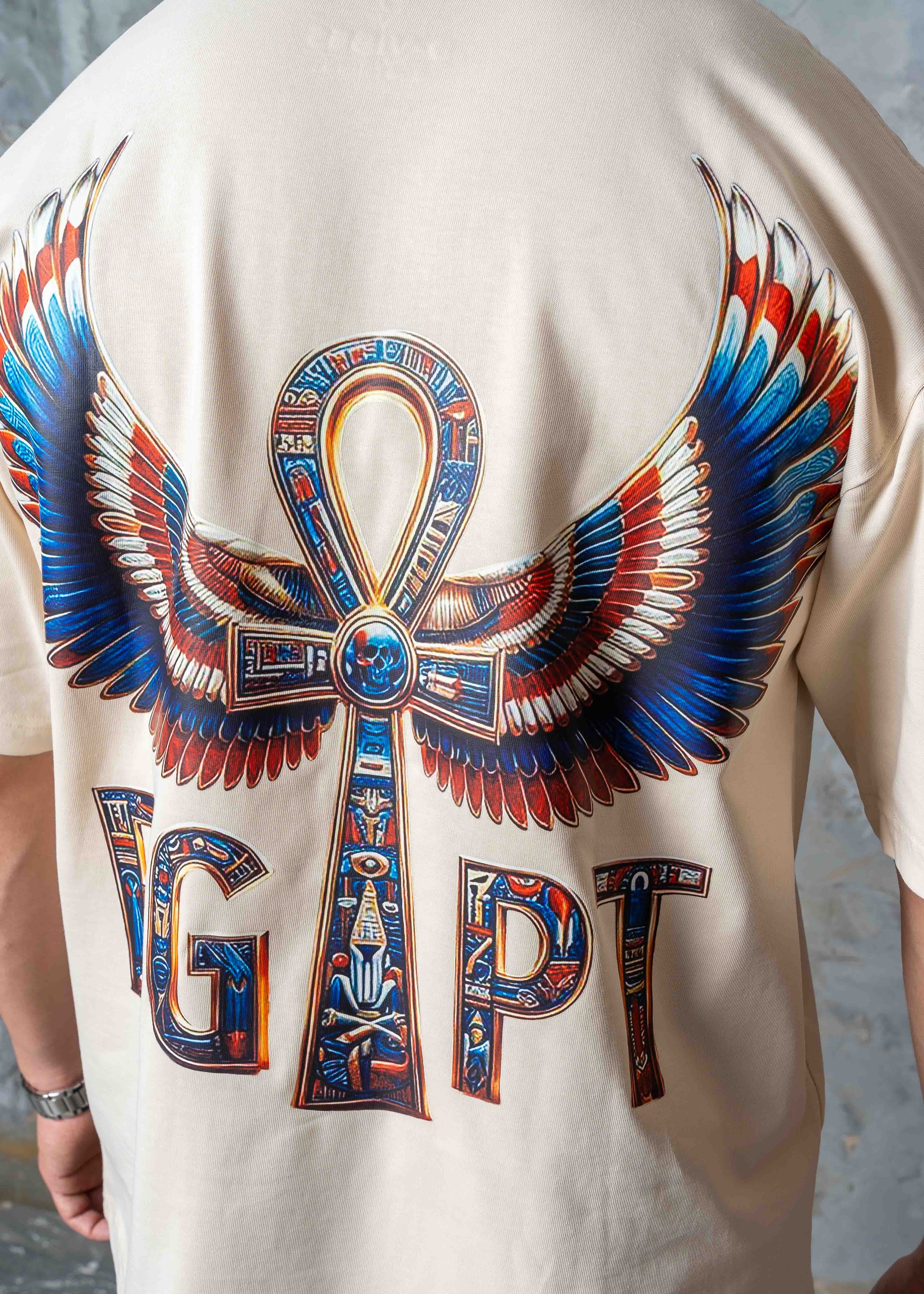 Oversized Egyptian Graphic T-Shirt - beige