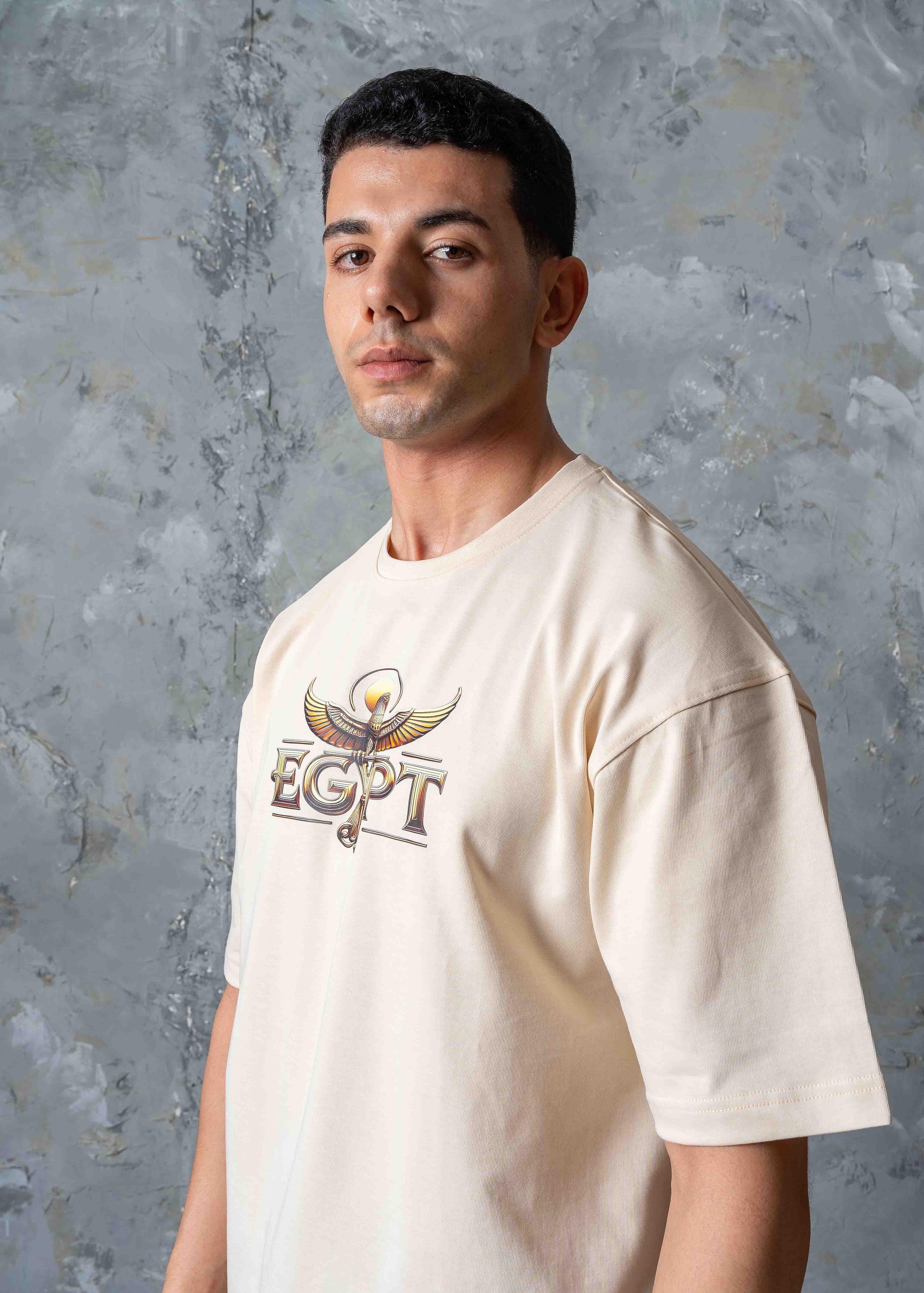 Oversized Egyptian Graphic T-Shirt - beige