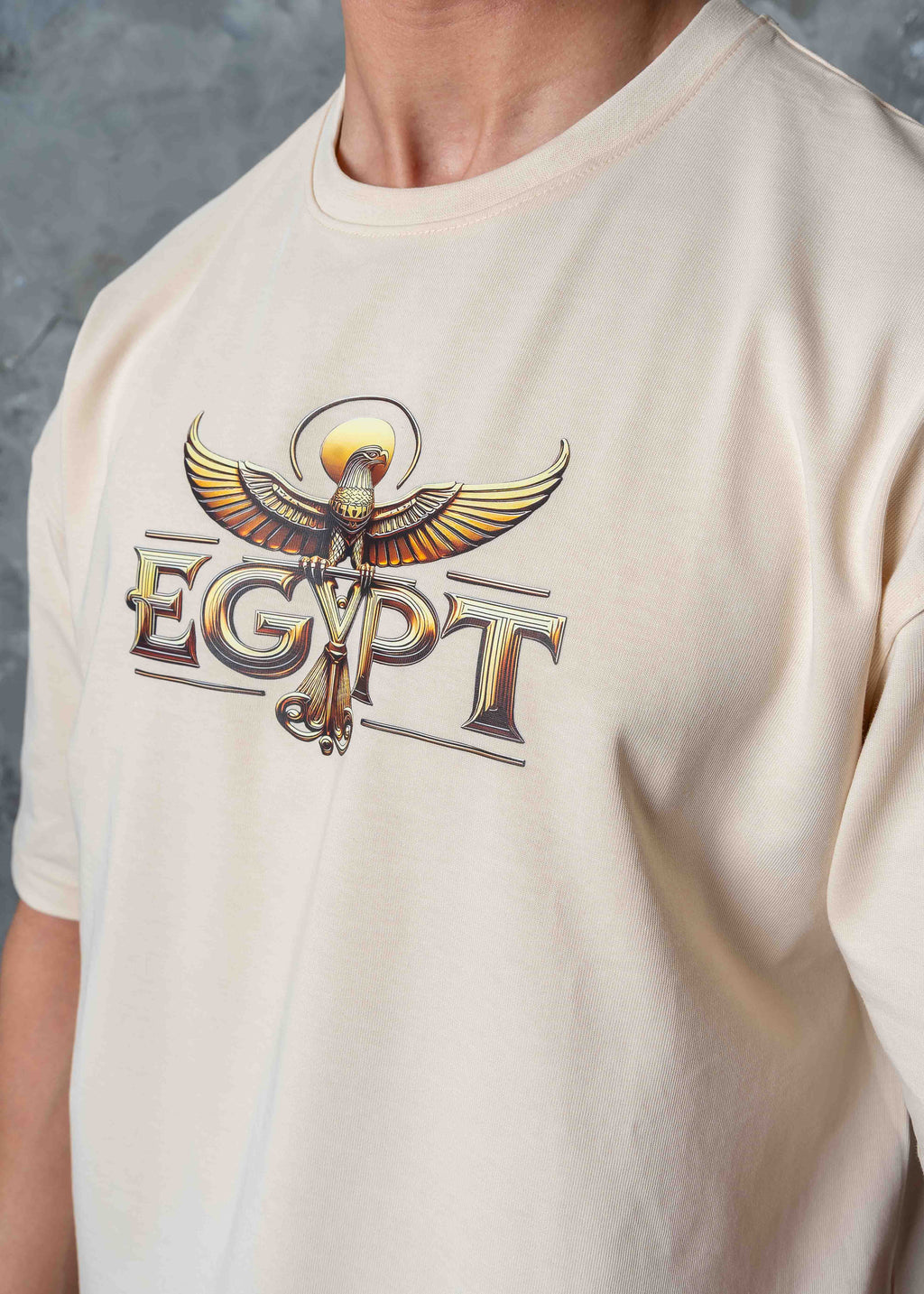Oversized Egyptian Graphic T-Shirt - beige