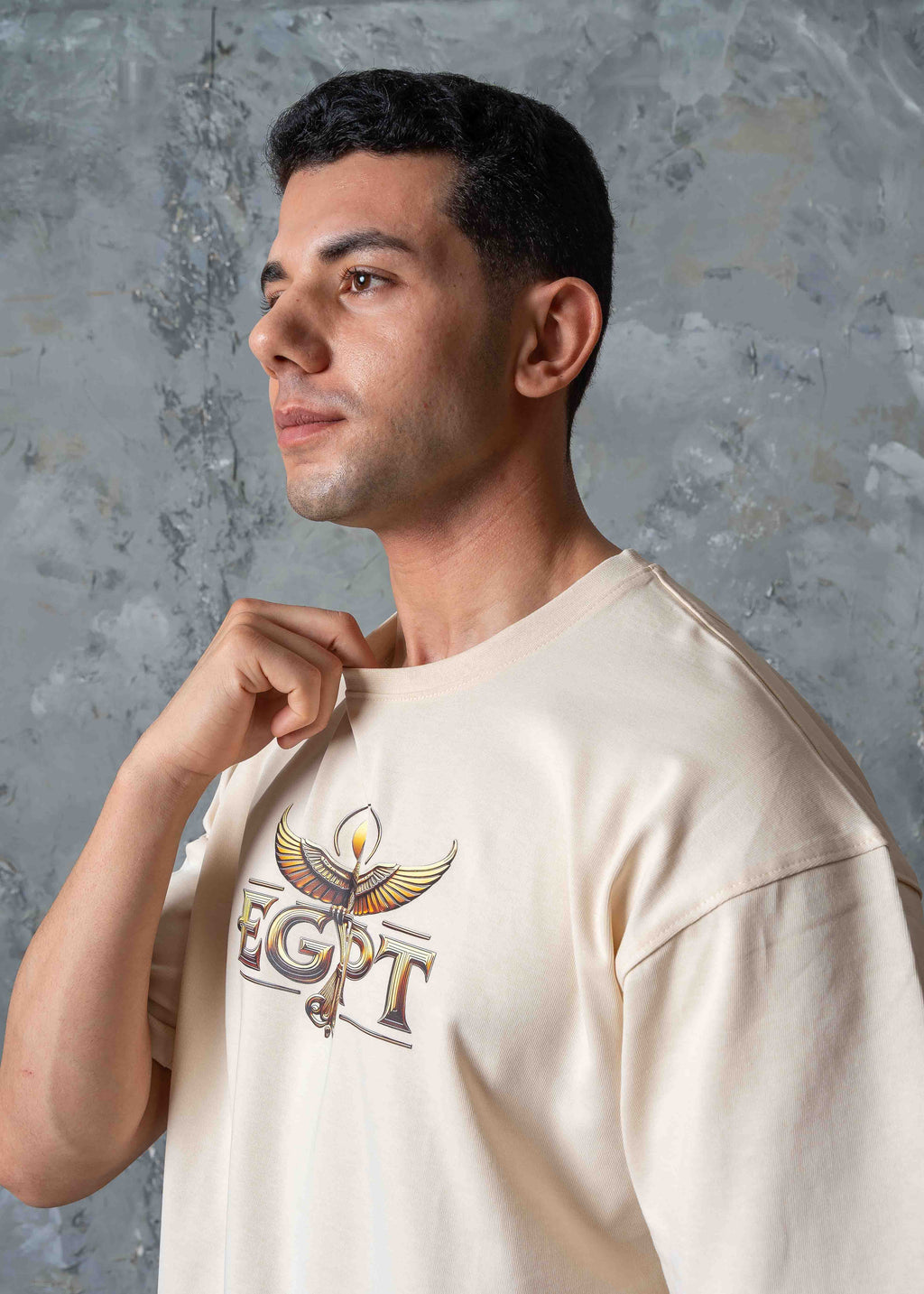 Oversized Egyptian Graphic T-Shirt - beige