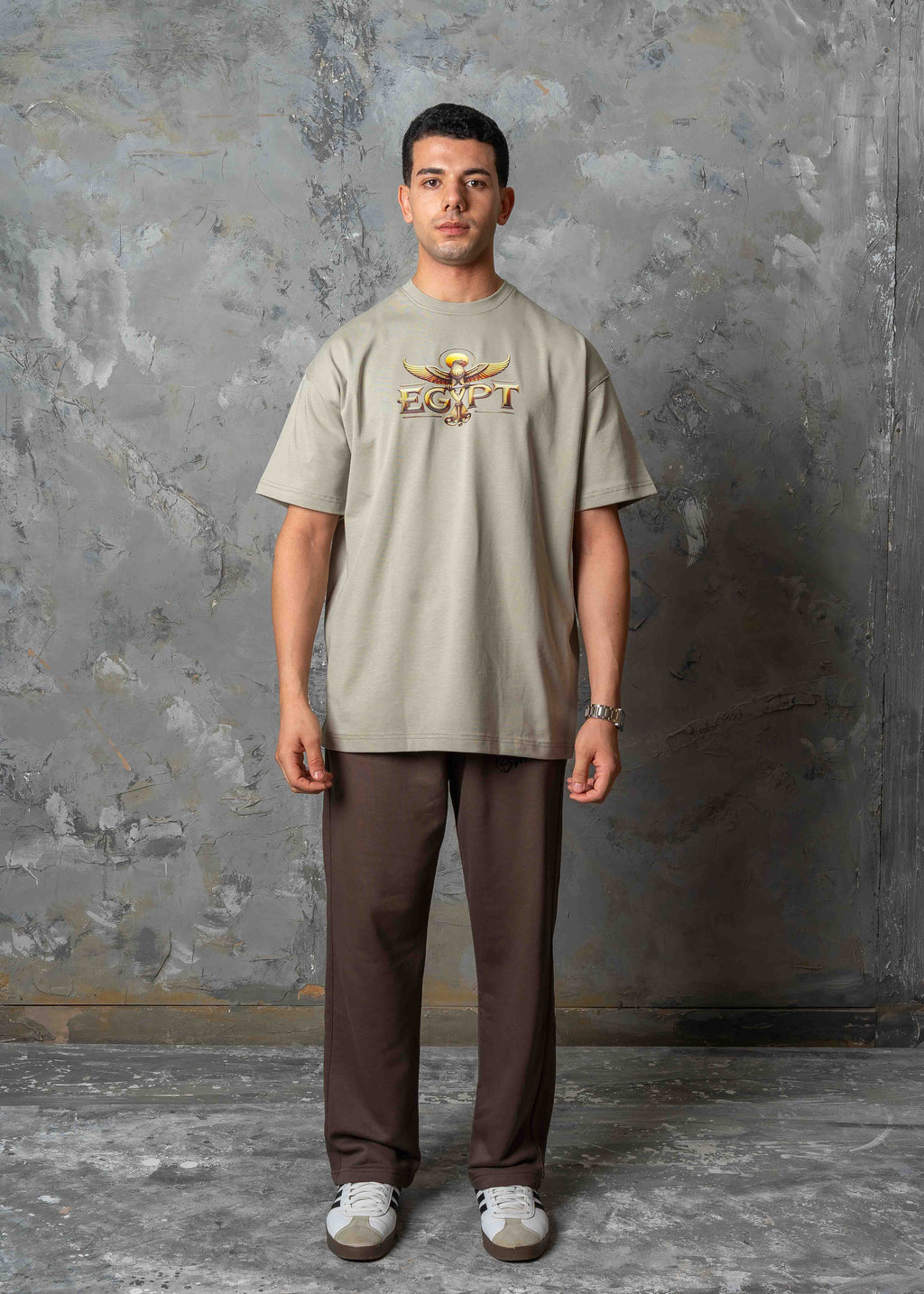 Oversized Horus Egyptian Graphic T-Shirt - khaki