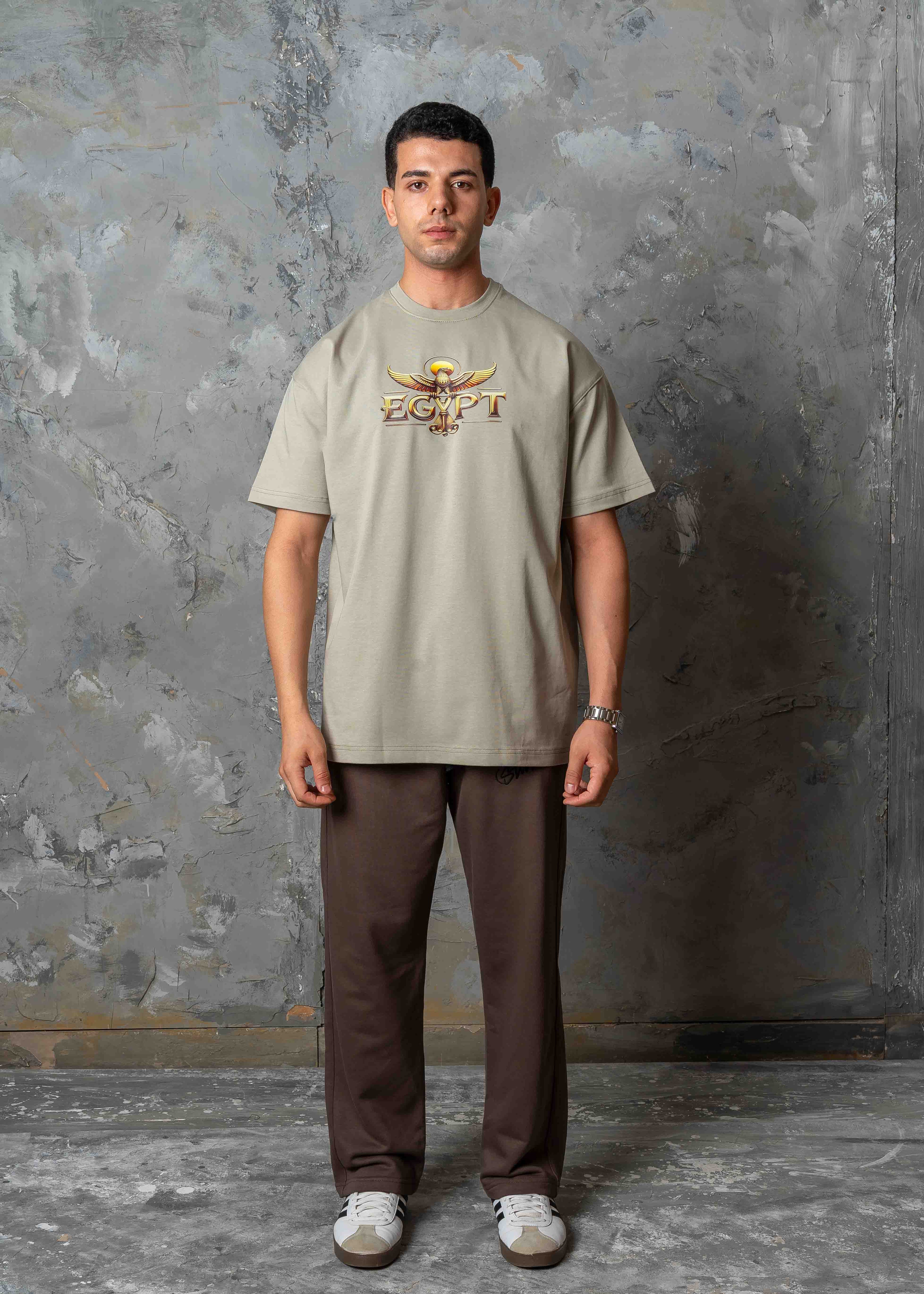 Oversized Horus Egyptian Graphic T-Shirt - khaki