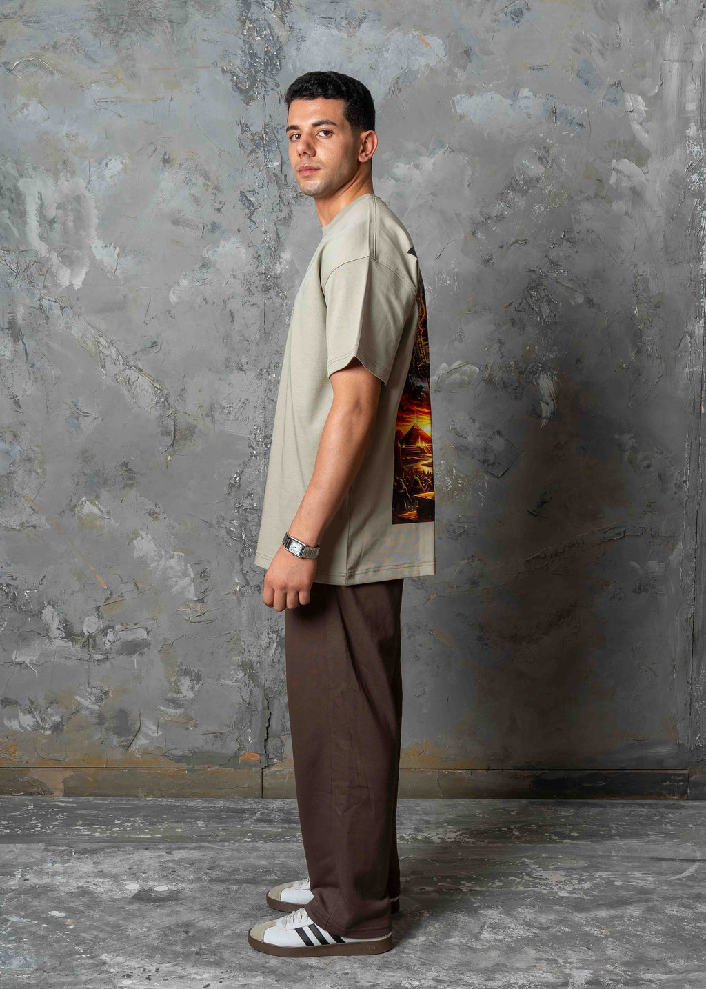 Oversized Horus Egyptian Graphic T-Shirt - khaki