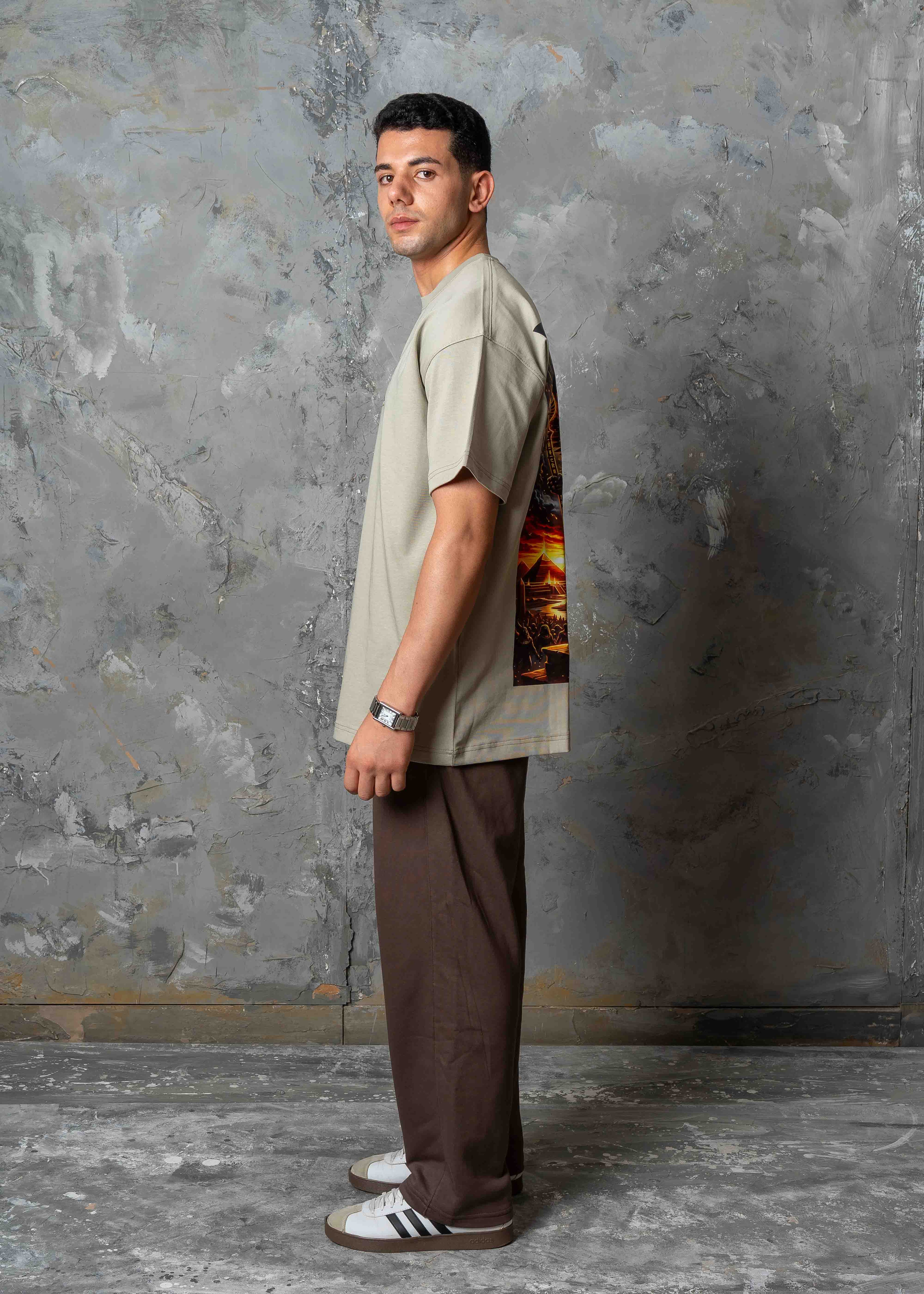 Oversized Horus Egyptian Graphic T-Shirt - khaki