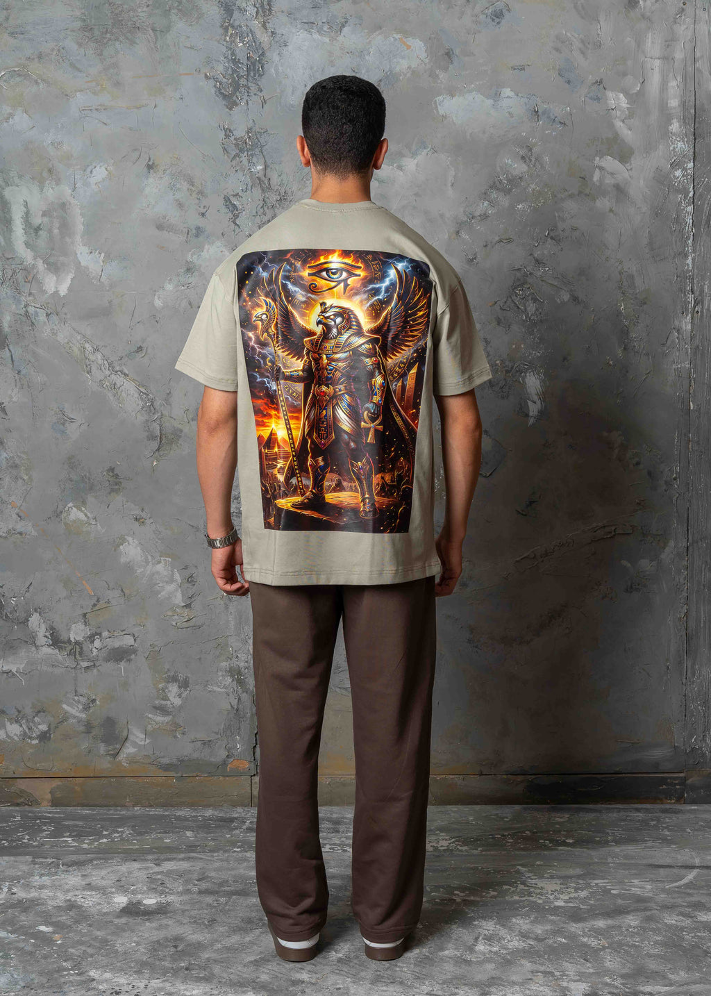 Oversized Horus Egyptian Graphic T-Shirt - khaki