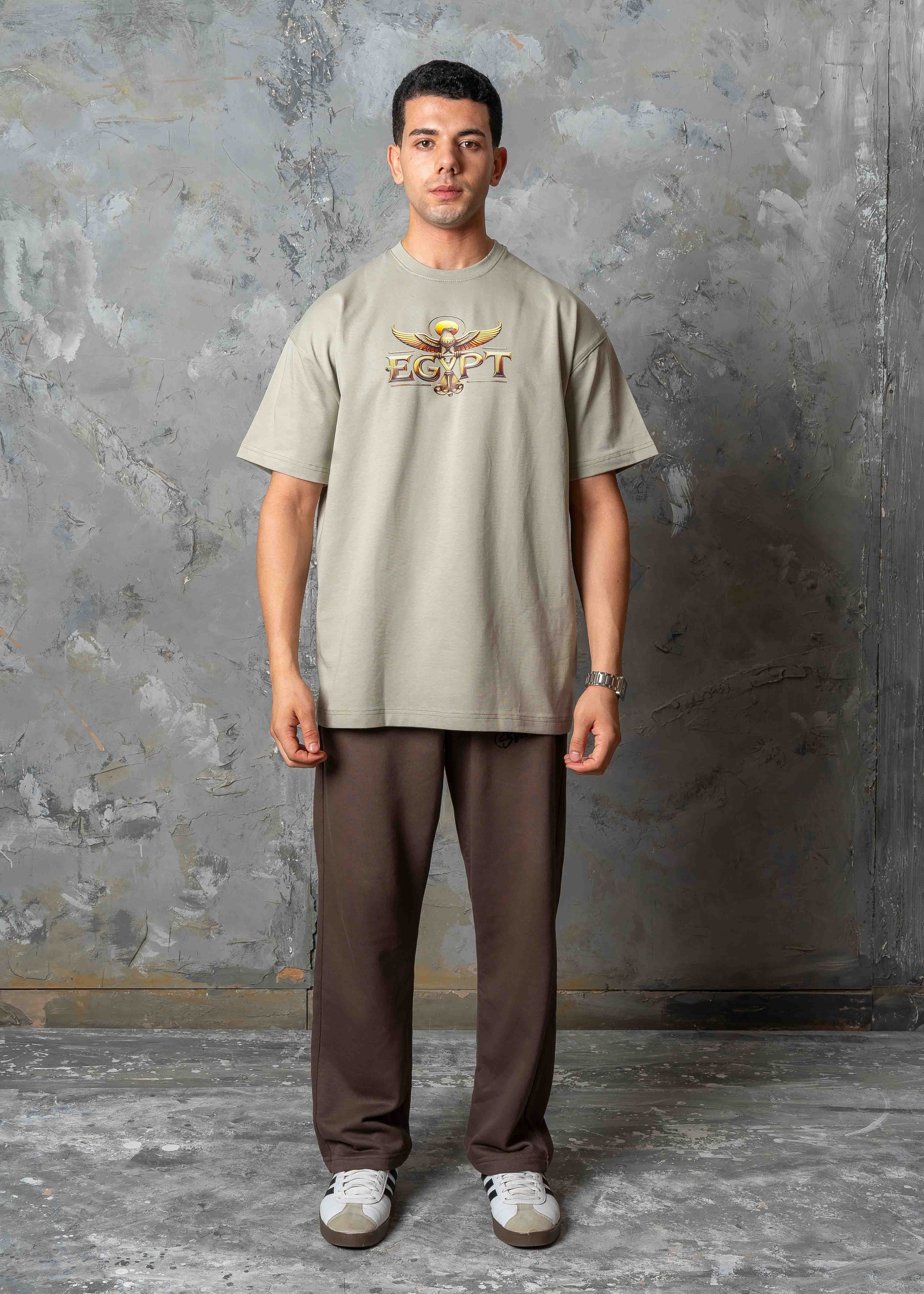Oversized Horus Egyptian Graphic T-Shirt - khaki