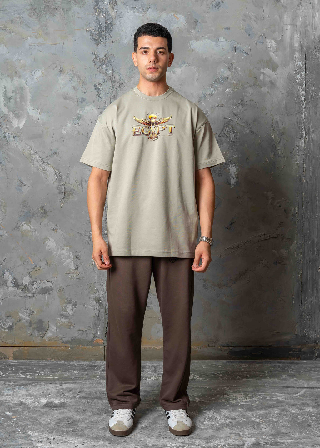 Oversized Horus Egyptian Graphic T-Shirt - khaki