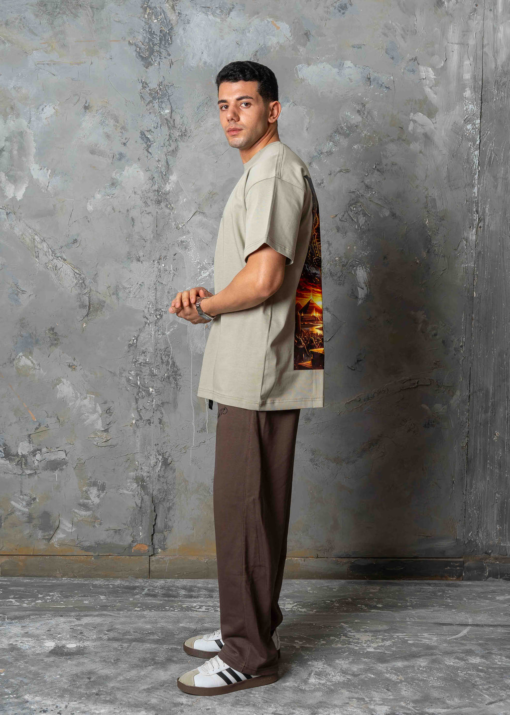 Oversized Horus Egyptian Graphic T-Shirt - khaki