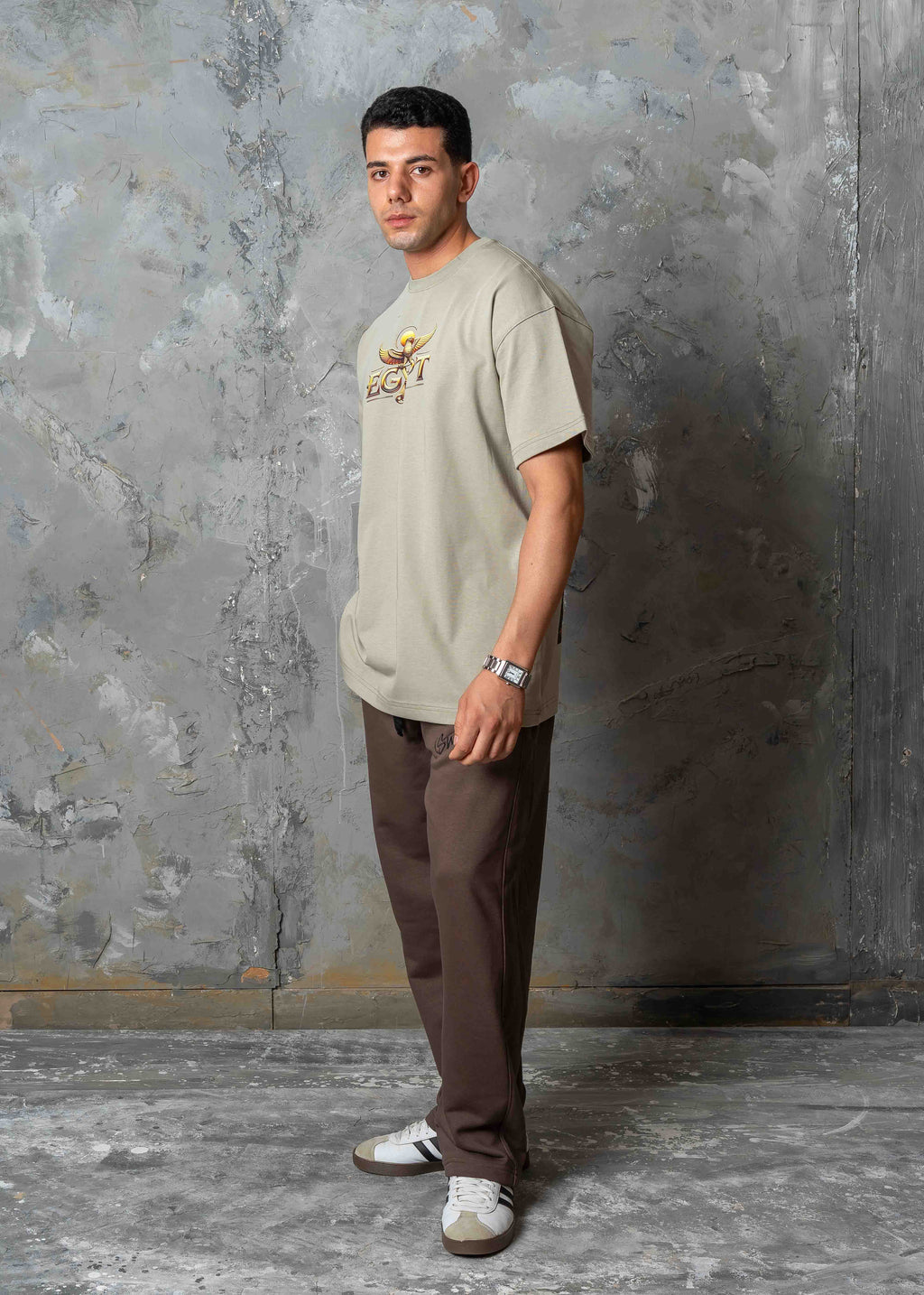 Oversized Horus Egyptian Graphic T-Shirt - khaki